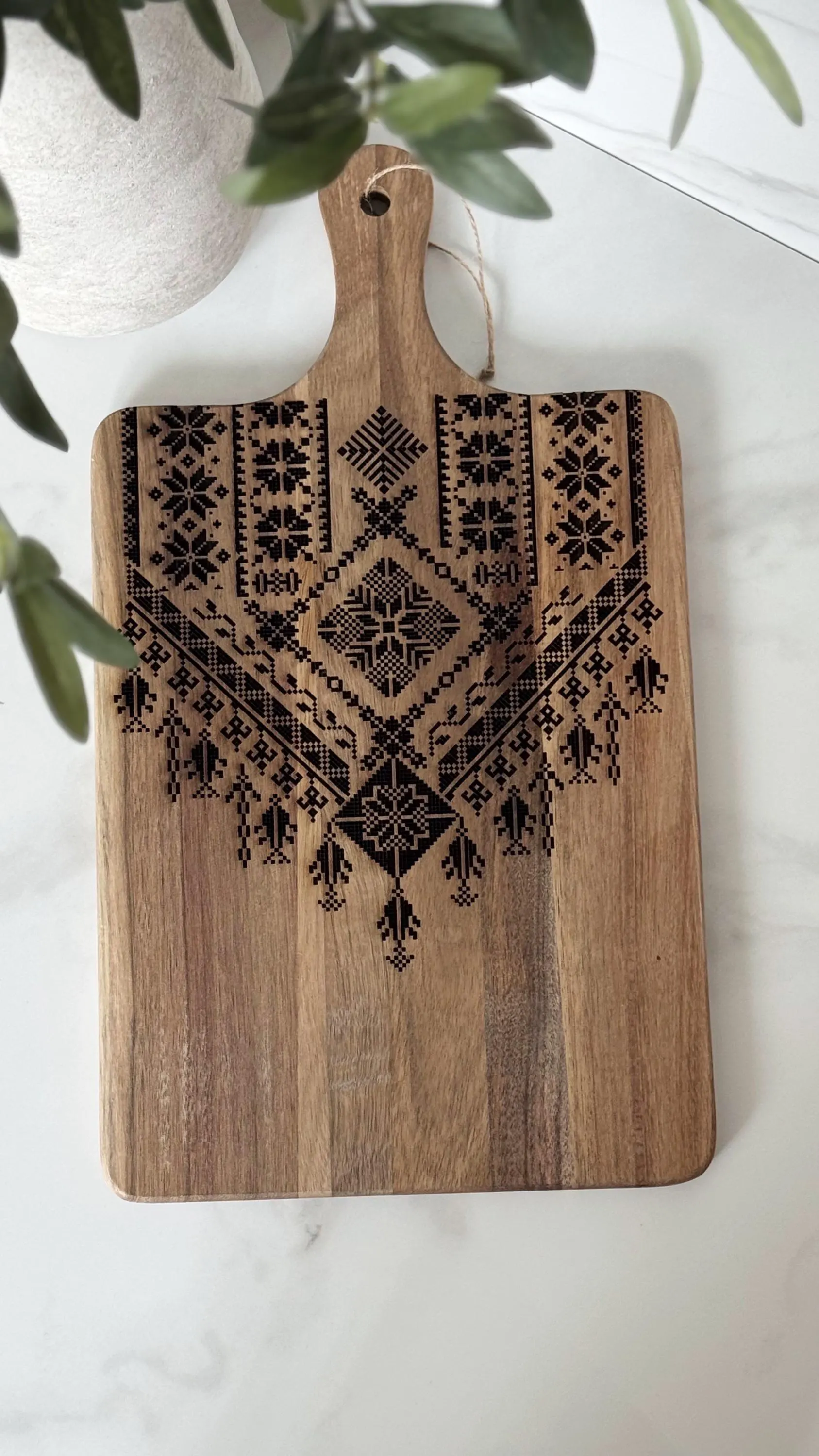Acacia Wood Tatreez Thobe Serving Board | Palestinian Decor, Ramadan Eid Gift - image 4