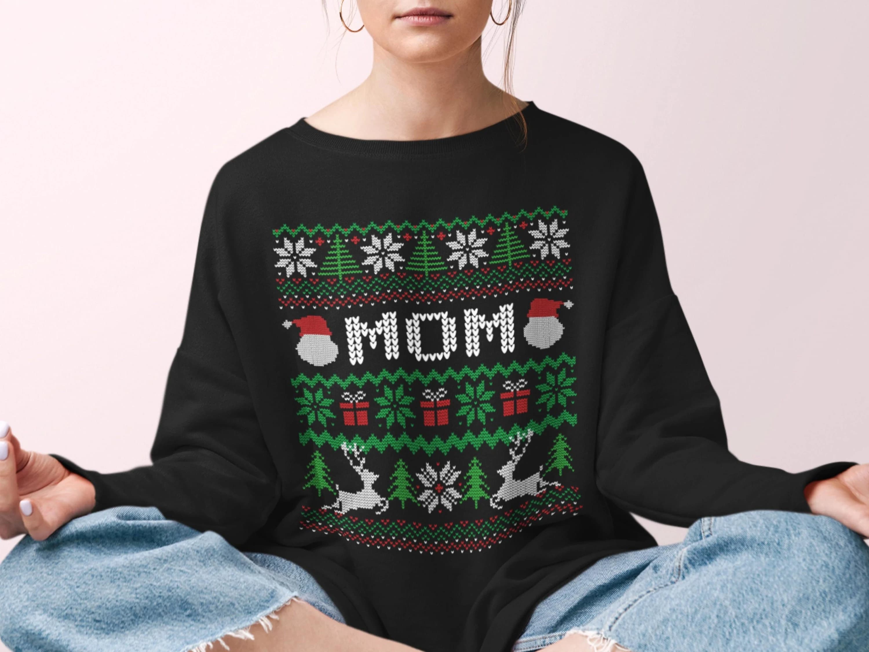 Custom Mom Wife Christmas Crewneck Sweatshirt, Vintage Ugly Sweater Style, New mom, Single Mama, Mom-to-be Holiday Gift, Sweater for Grandma