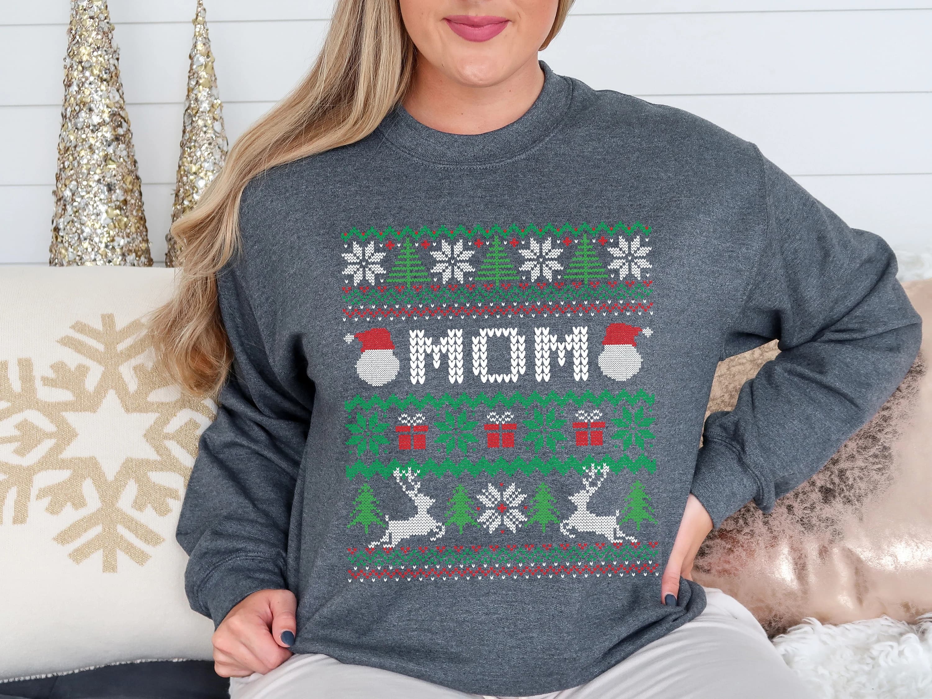 Custom Mom Wife Christmas Crewneck Sweatshirt, Vintage Ugly Sweater Style, New mom, Single Mama, Mom-to-be Holiday Gift, Sweater for Grandma - image 3
