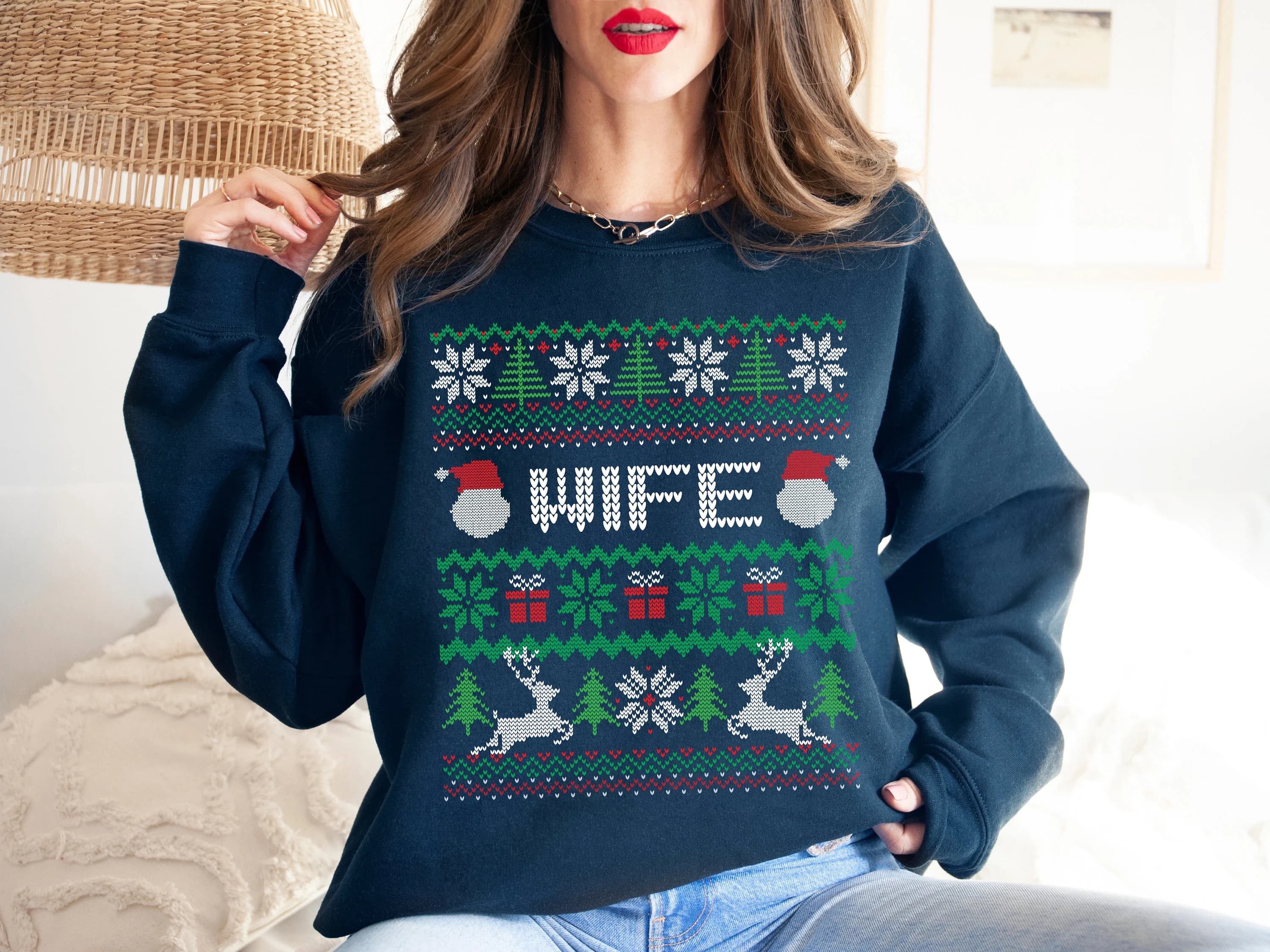 Custom Mom Wife Christmas Crewneck Sweatshirt, Vintage Ugly Sweater Style, New mom, Single Mama, Mom-to-be Holiday Gift, Sweater for Grandma - image 2