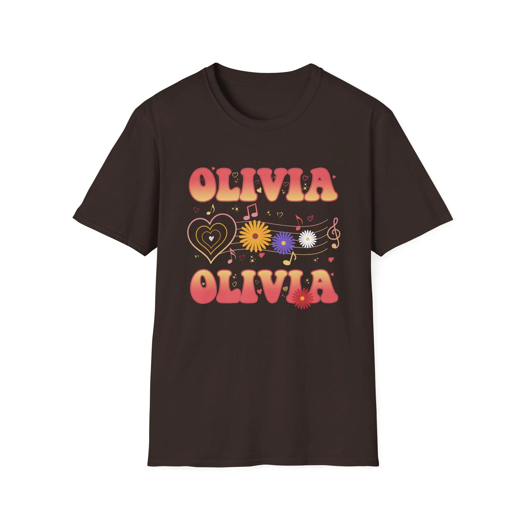 Olivia Retro T-Shirt Floral Music Note Shirt Olivia Name Graphic Tee - image 2