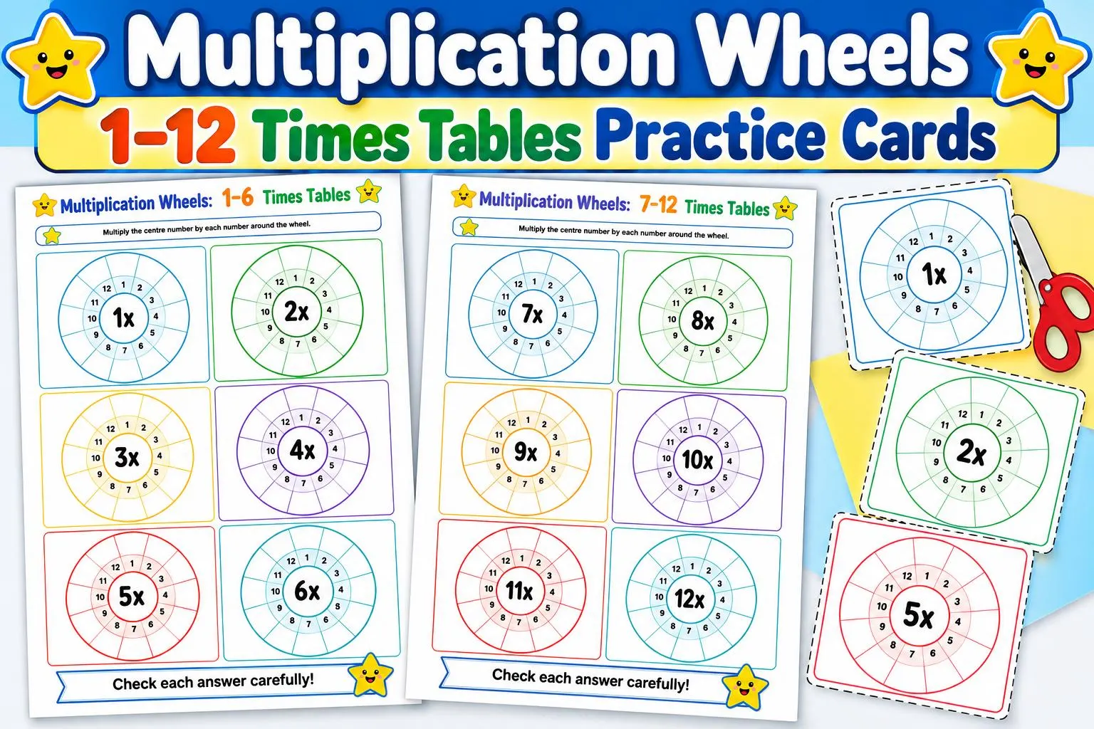 Multiplication Worksheets 1-12, Multiplication Wheels, Times Tables Practice Cards Printable - image 4