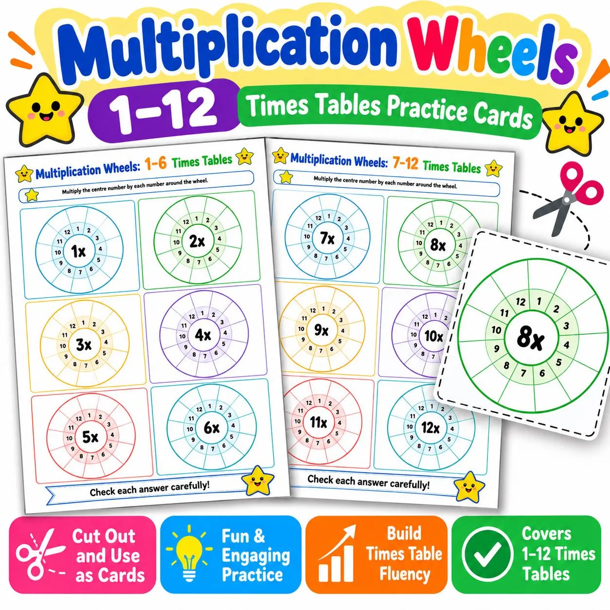 Multiplication Worksheets 1-12, Multiplication Wheels, Times Tables Practice Cards Printable - image 3