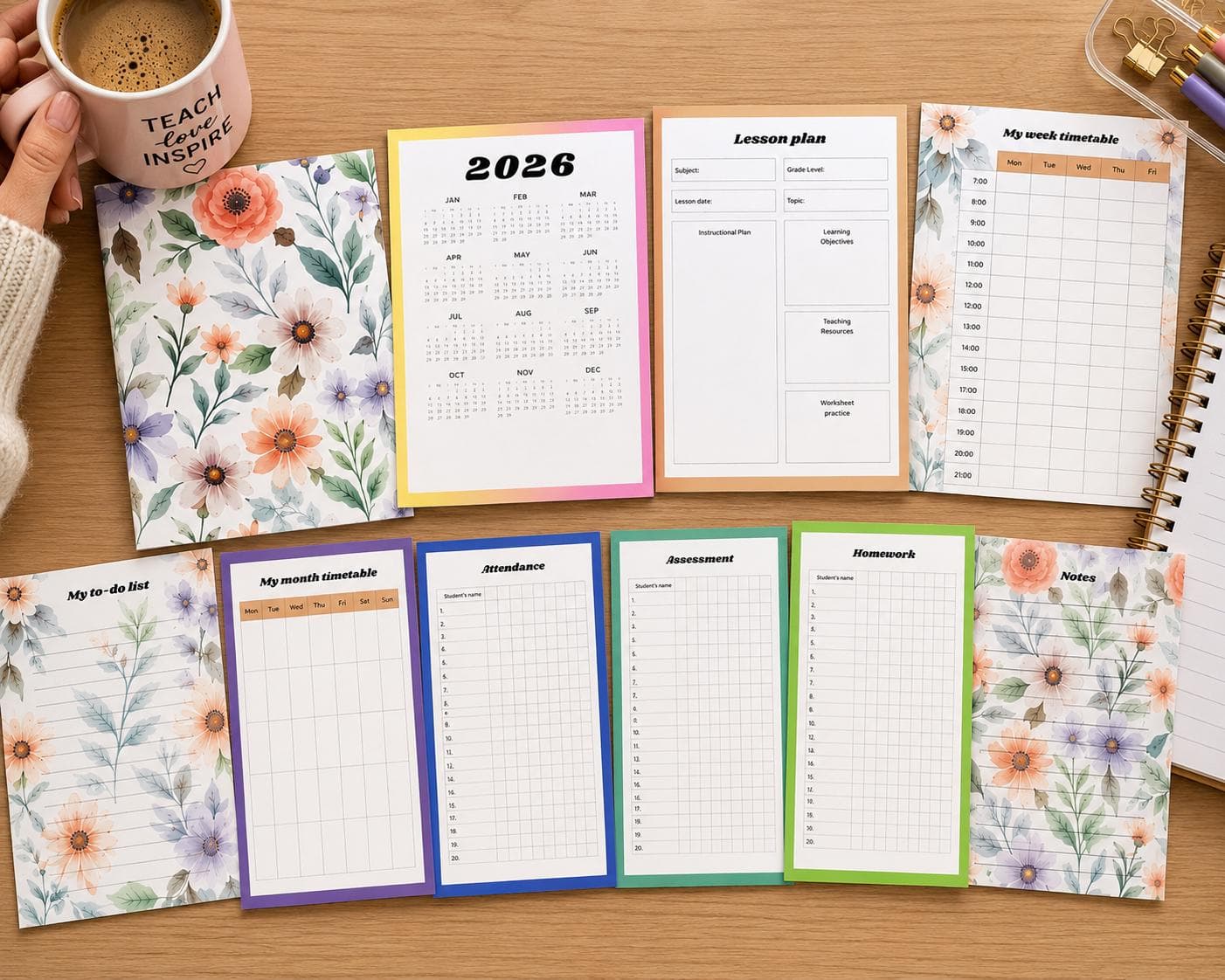 Editable Teacher Planner Printable Bundle 2026 Monthly Weekly Timetable Attendance & Assessment Sheets - image 3