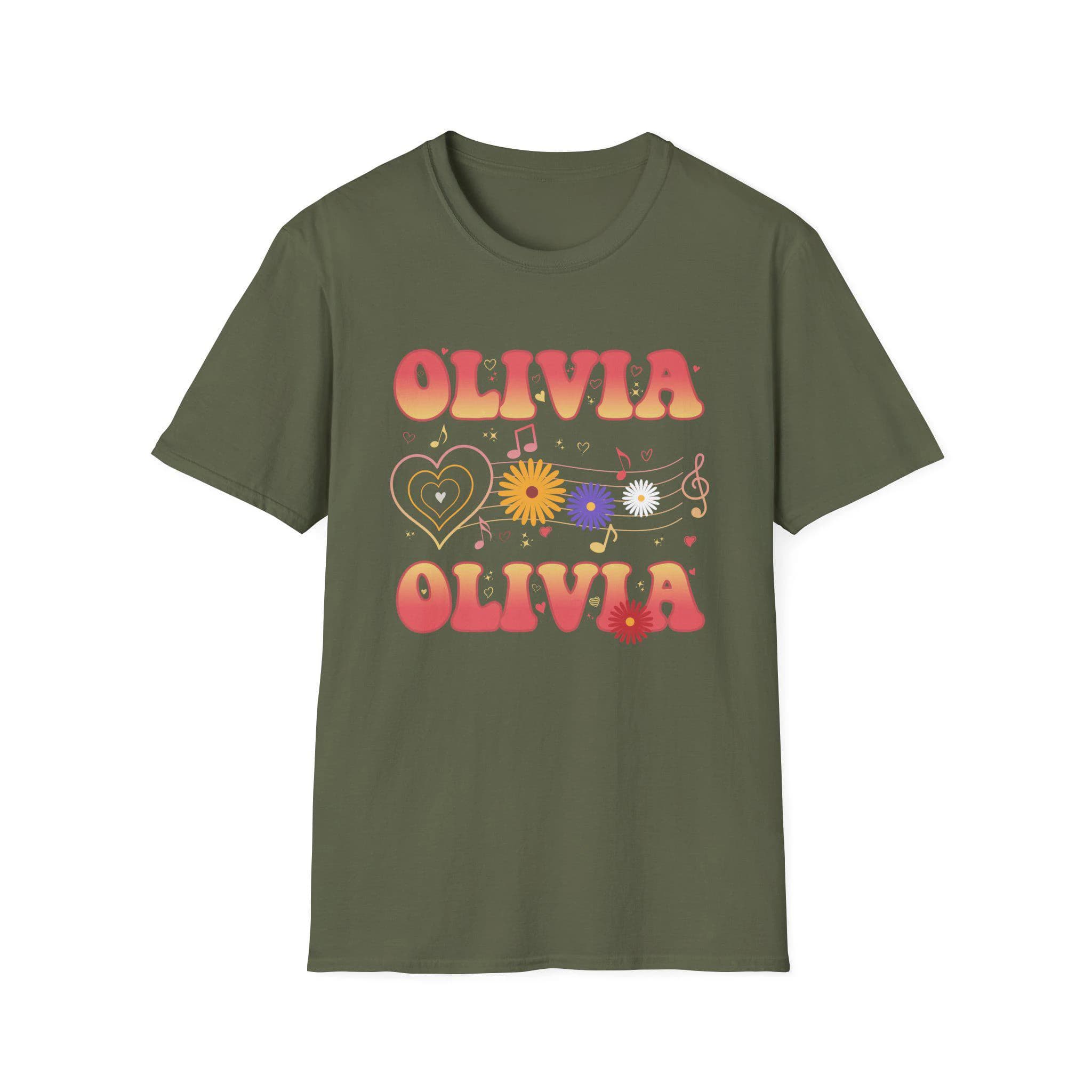 Olivia Retro T-Shirt Floral Music Note Shirt Olivia Name Graphic Tee - image 3