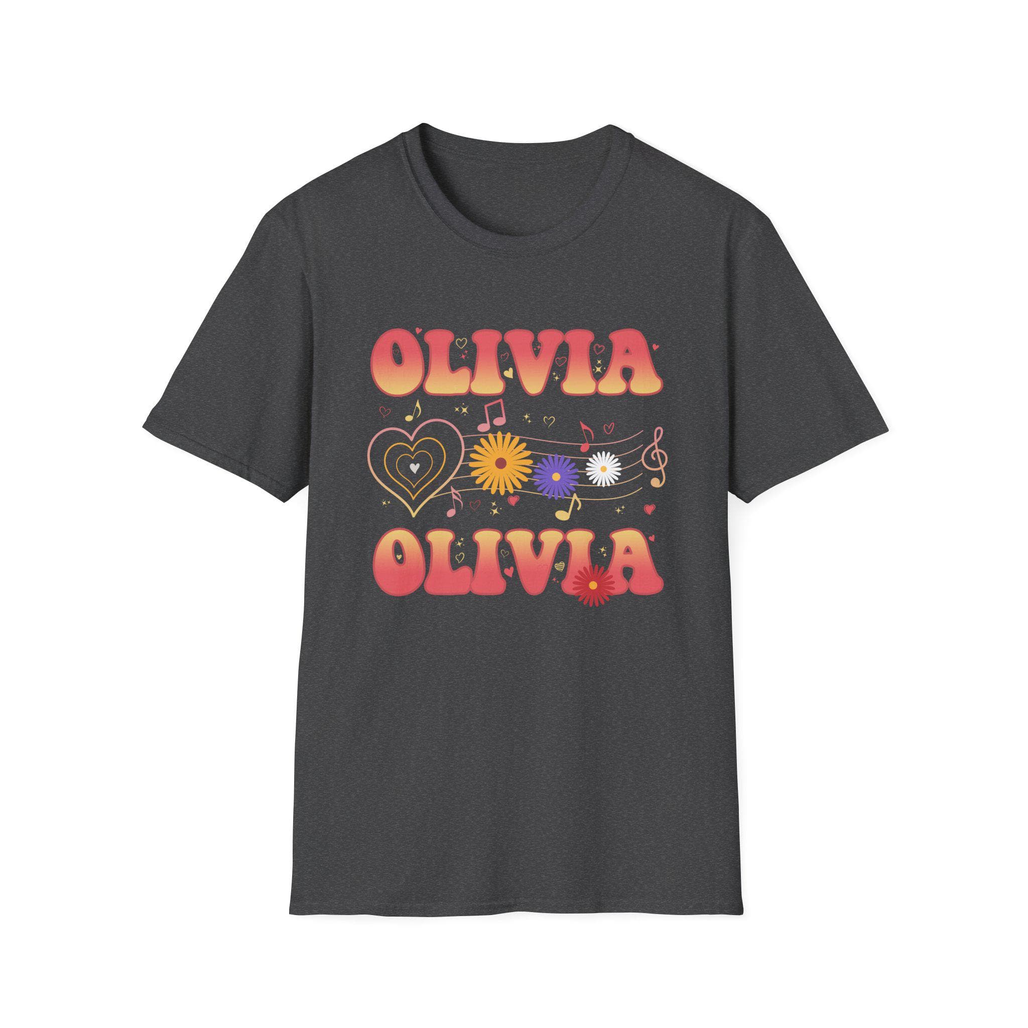 Olivia Retro T-Shirt Floral Music Note Shirt Olivia Name Graphic Tee - image 4