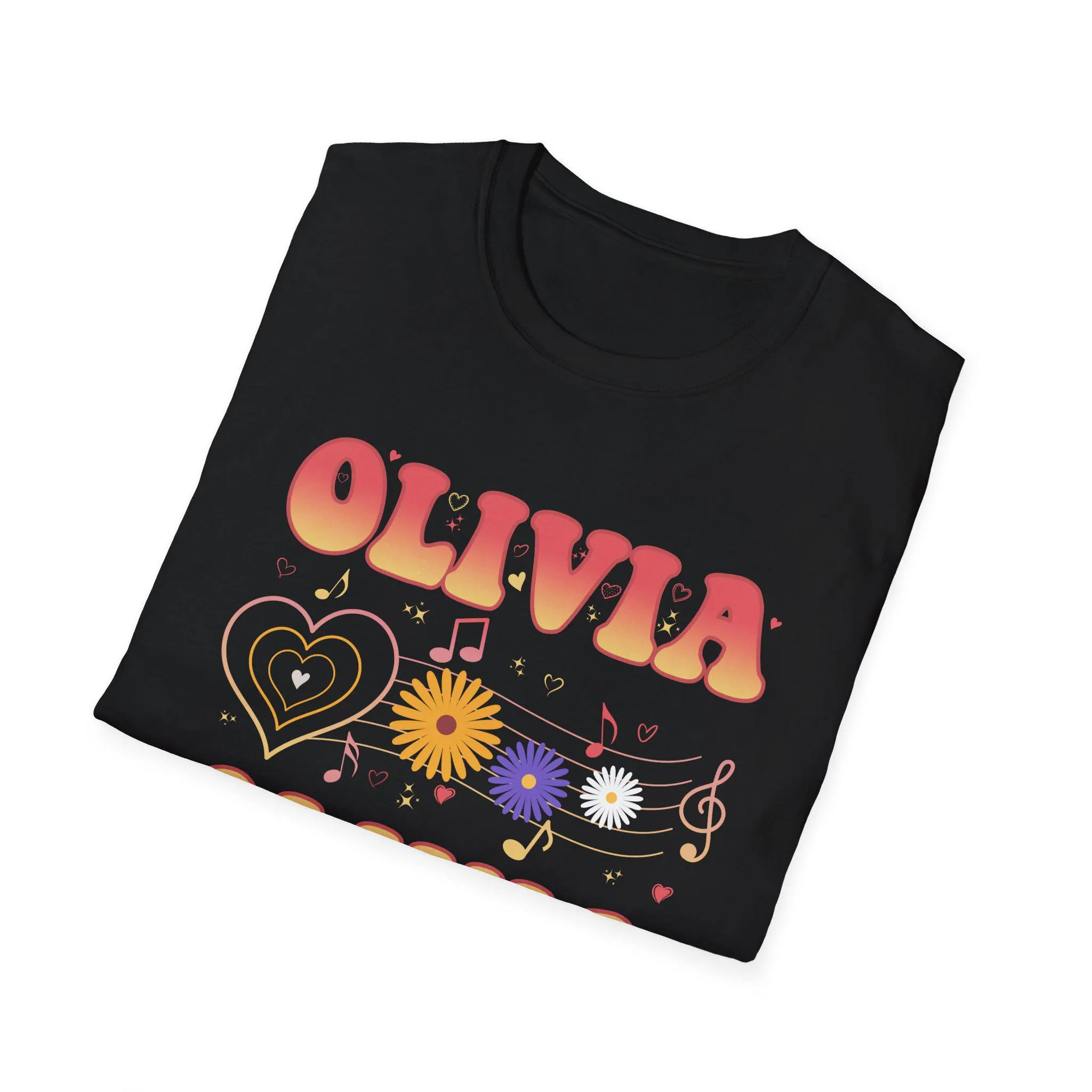 Olivia Retro T-Shirt Floral Music Note Shirt Olivia Name Graphic Tee - image 5