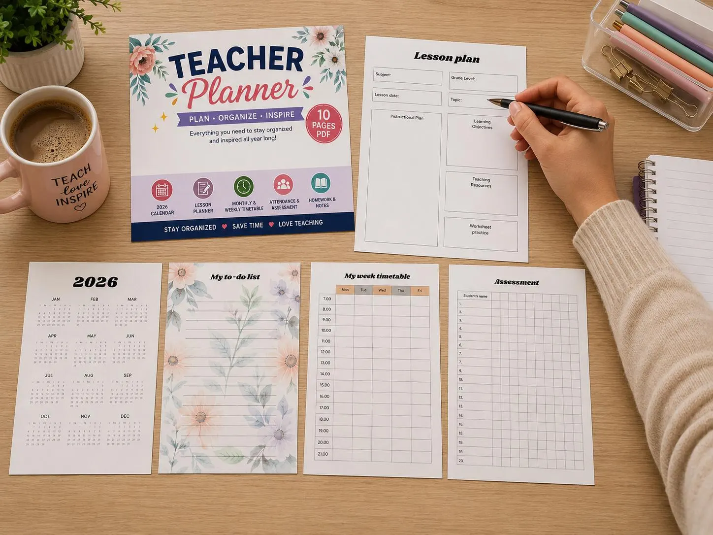 Editable Teacher Planner Printable Bundle 2026 Monthly Weekly Timetable Attendance & Assessment Sheets - image 4