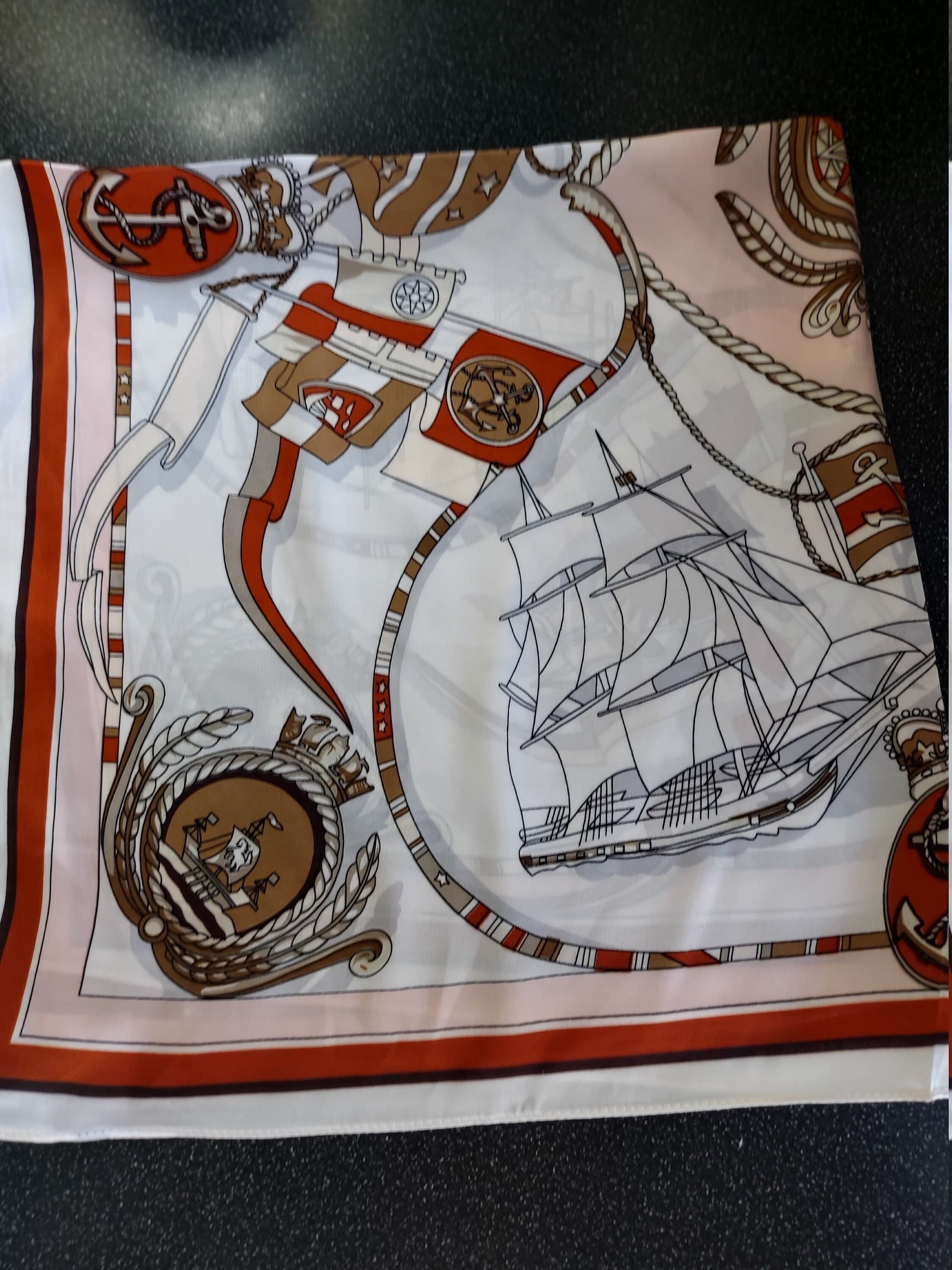 Silky Polyester Square Scarf, Ship Wheel Design, Neckerchief - image 5