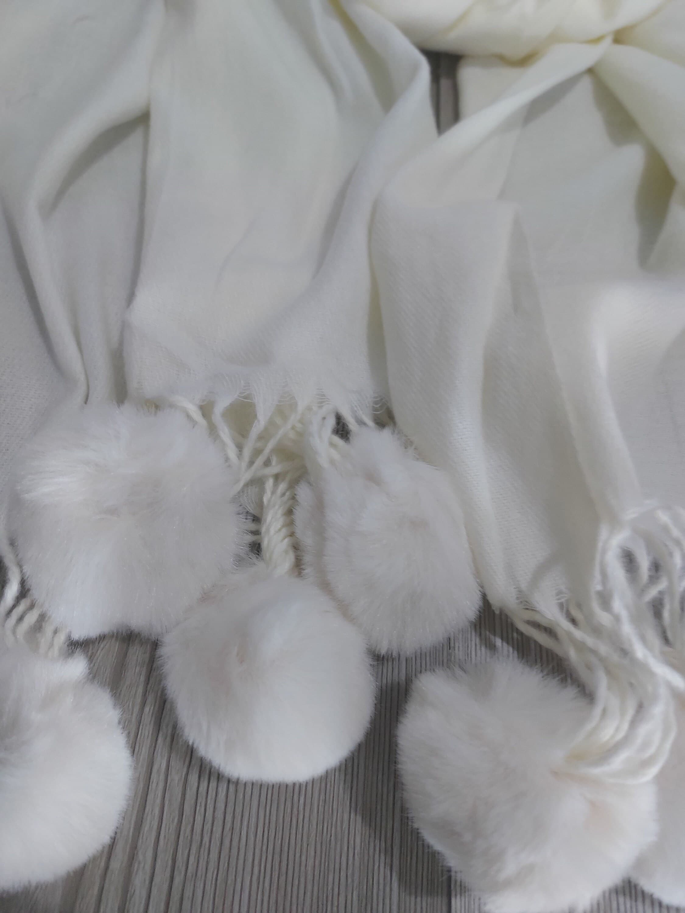 Seasonal Cosy Plain Soft Touch Shrug, Luxury Cream PARTY Large Wrap with Pom Poms, Bridesmaids Pashmina Ideal Mum Gift, Warm Blanket Coverup - image 5