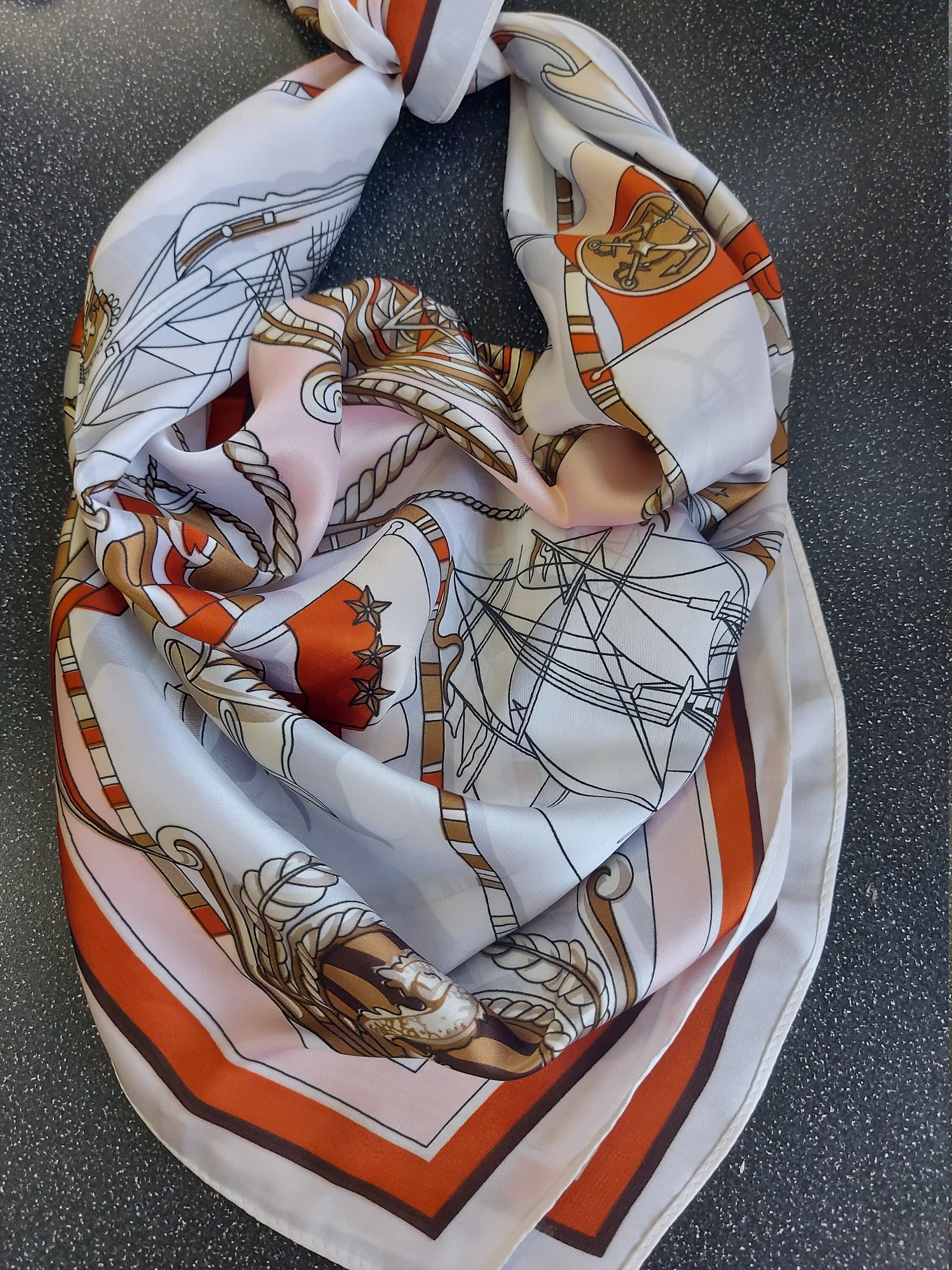 Silky Luxury Square Hair Tie,Ship Wheel Sea Design Neck Foulard ,Faux Silk Holiday Neckerchief, Women Small Foulard,Soft Head Chiffon Wrap