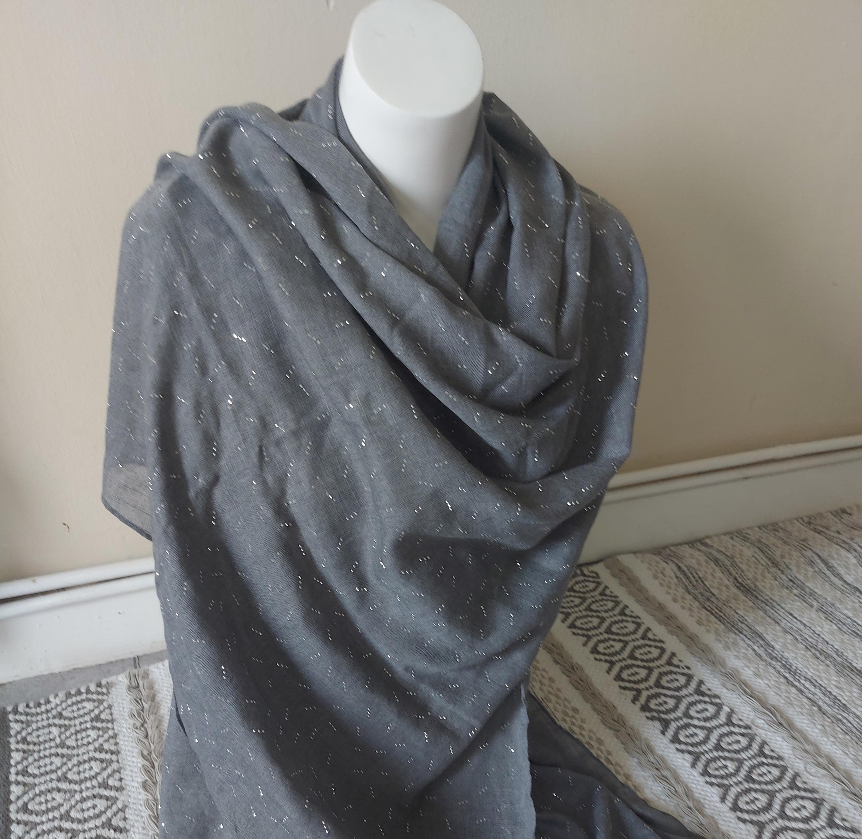 Luxury Wide Grey Shimmer Hijab Scarf with Silver Sparkle, Soft Lightweight Shawl, Evening Wrap, Wedding Stole, Modest Headscarf for Women - image 4