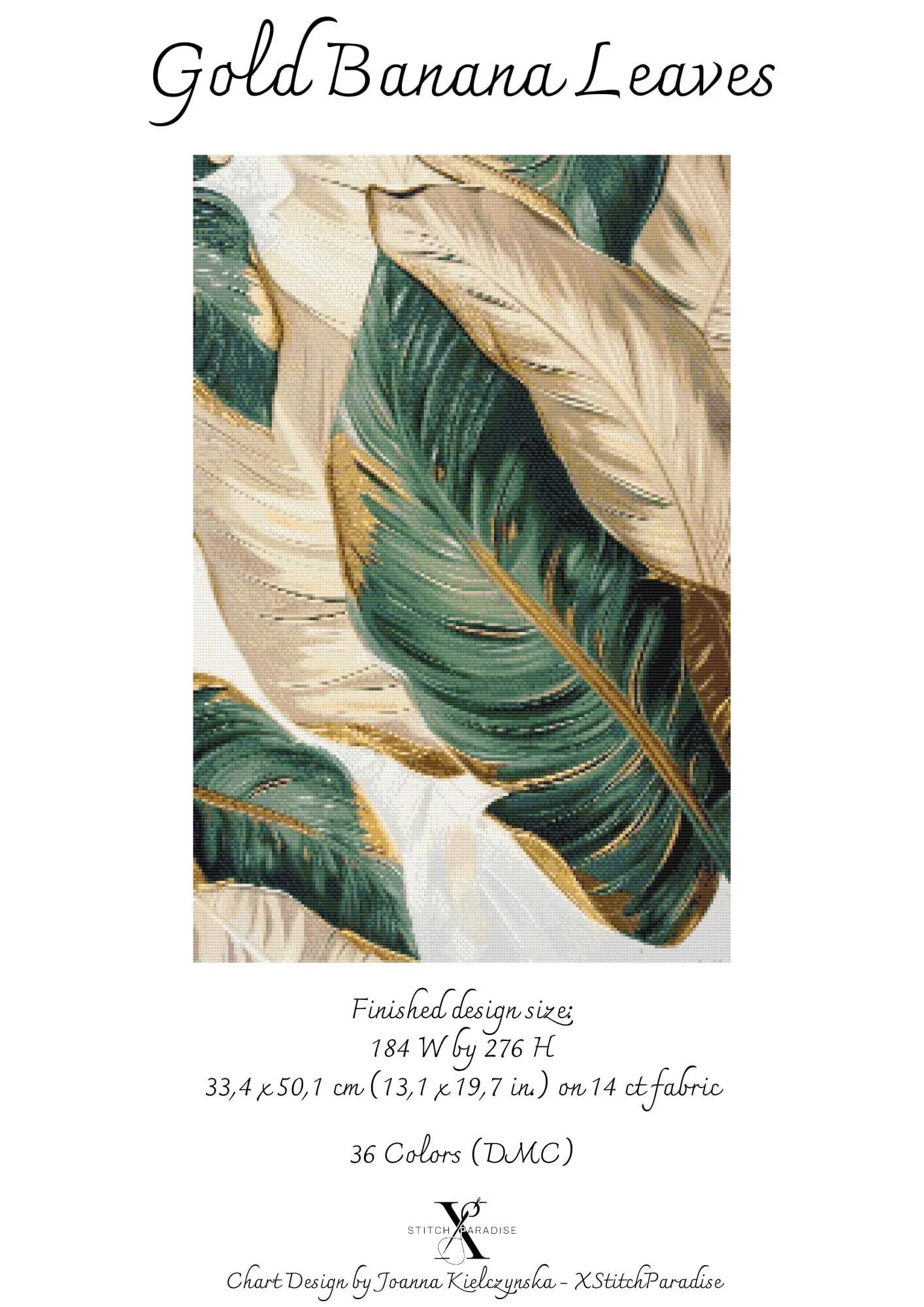 Gold Banana Leaves Cross Stitch Pattern | Tropical Botanical (PDF) - image 4