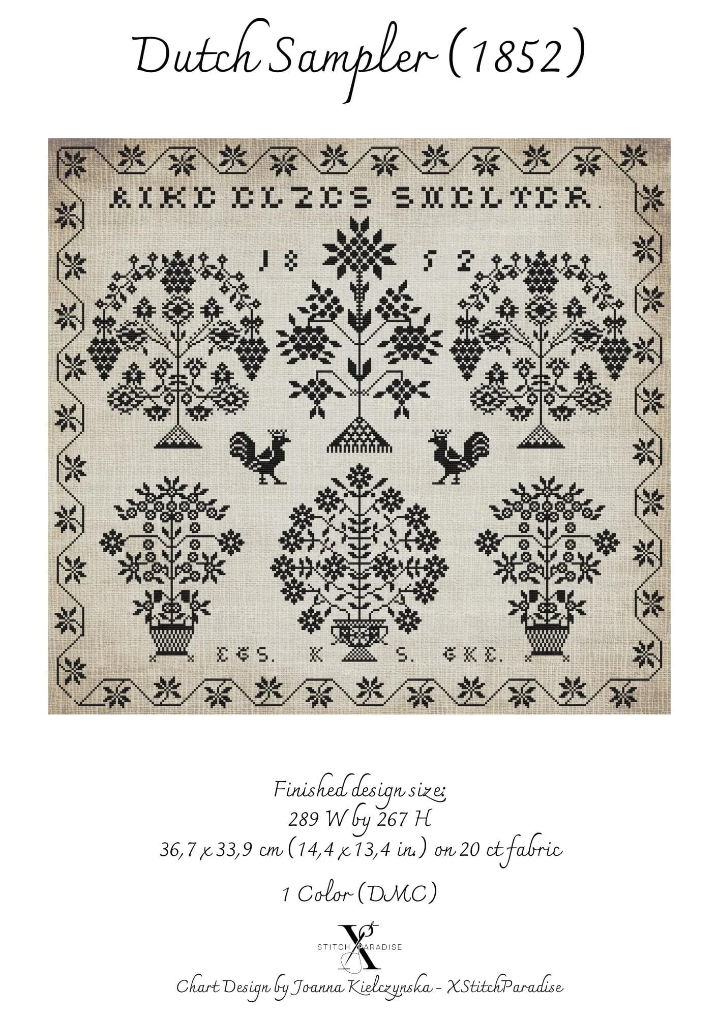 Dutch Sampler 1852 | Counted Cross Stitch Pattern | Antique Sampler | Instant download | PDF | Pattern Keeper | Cross Stitch Saga - image 4