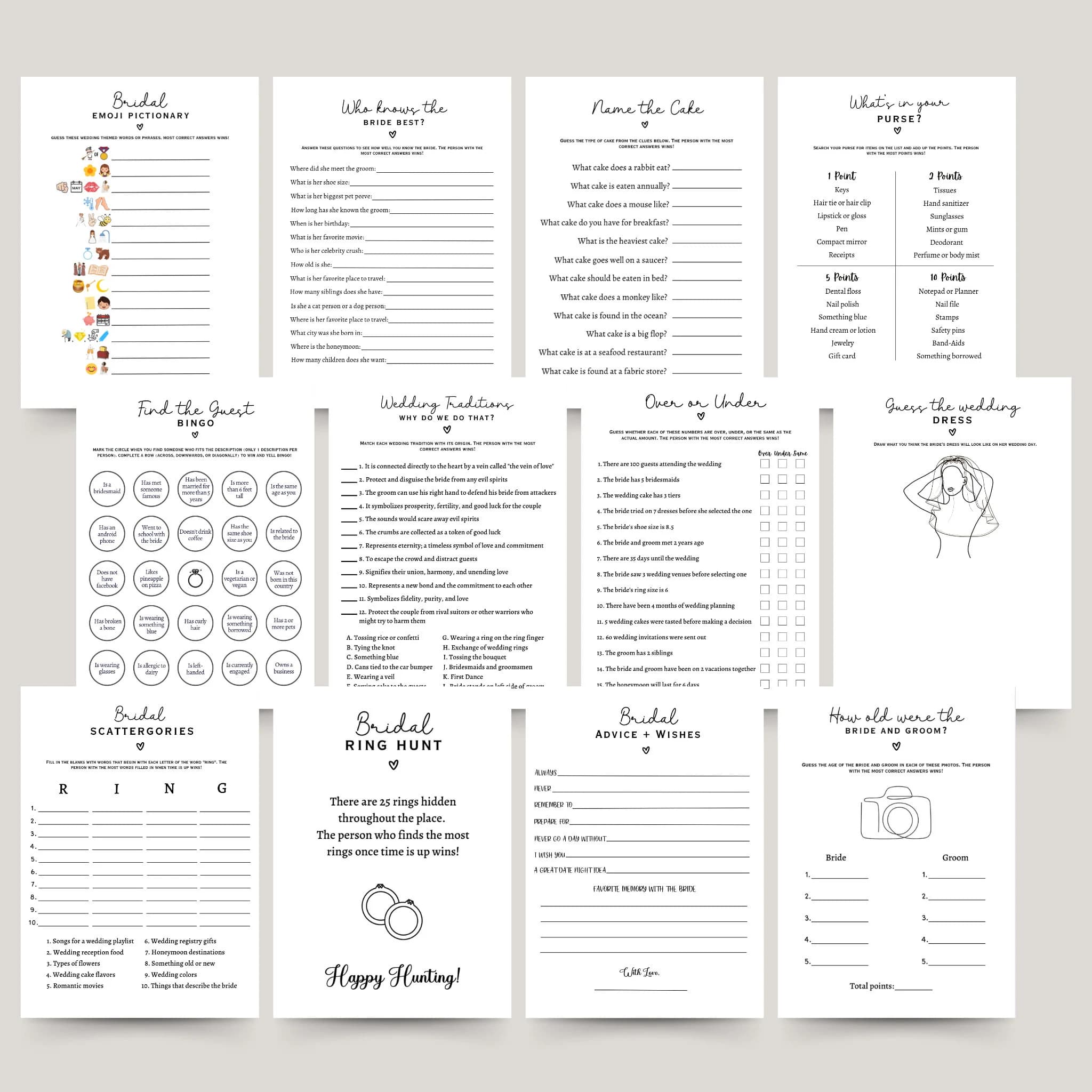 Bridal Shower Games Bundle Printable, Modern Minimalist Wedding Shower Party Games, Hen Party Icebreakers, Fun Bachelorette Party Ideas - image 3