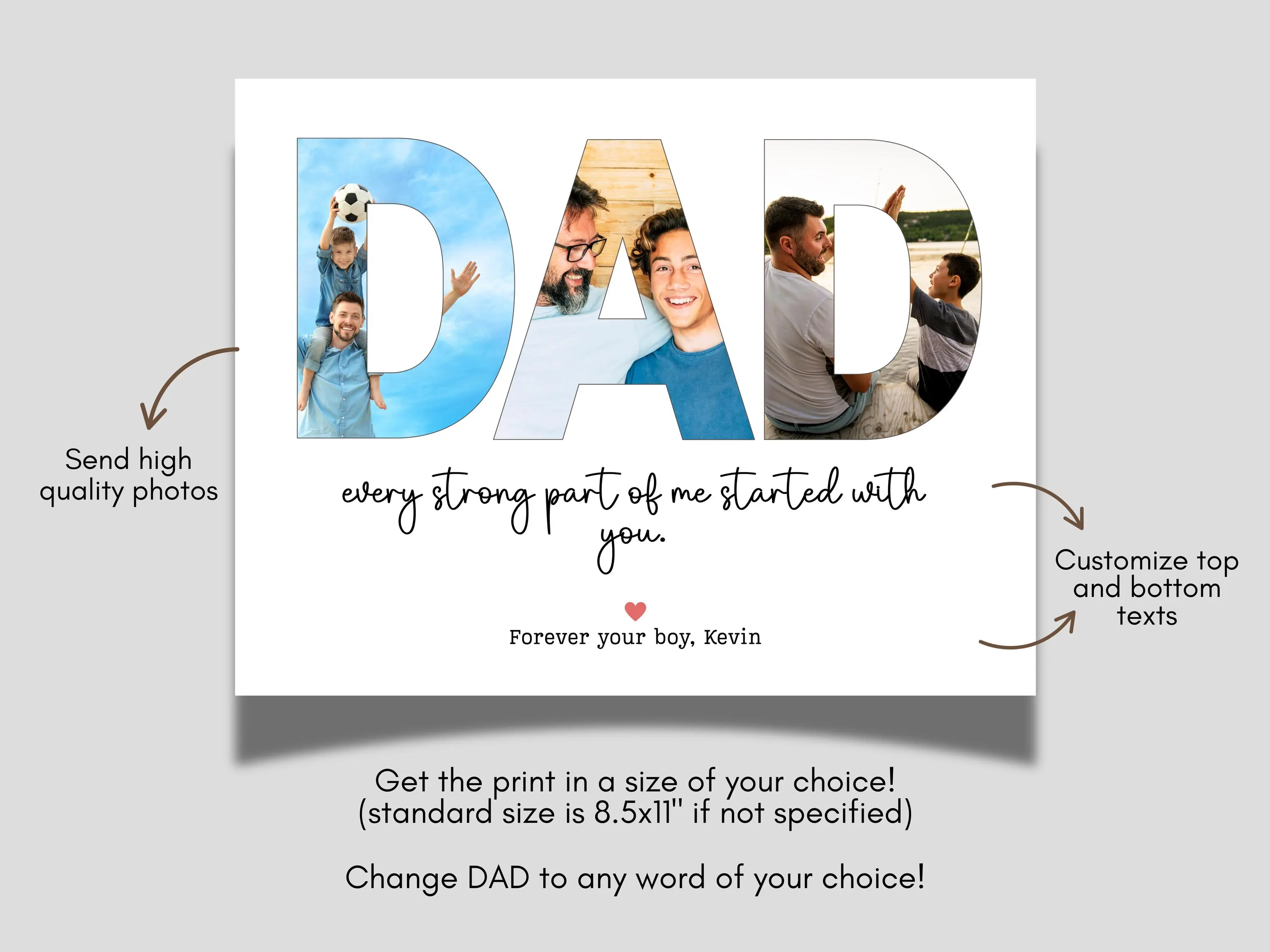 Custom Dad Photo Collage Printable, Personalized Fathers Day Gift Birthday Christmas Gift for Daddy, Keepsake Present from Kids Son Daughter - image 3