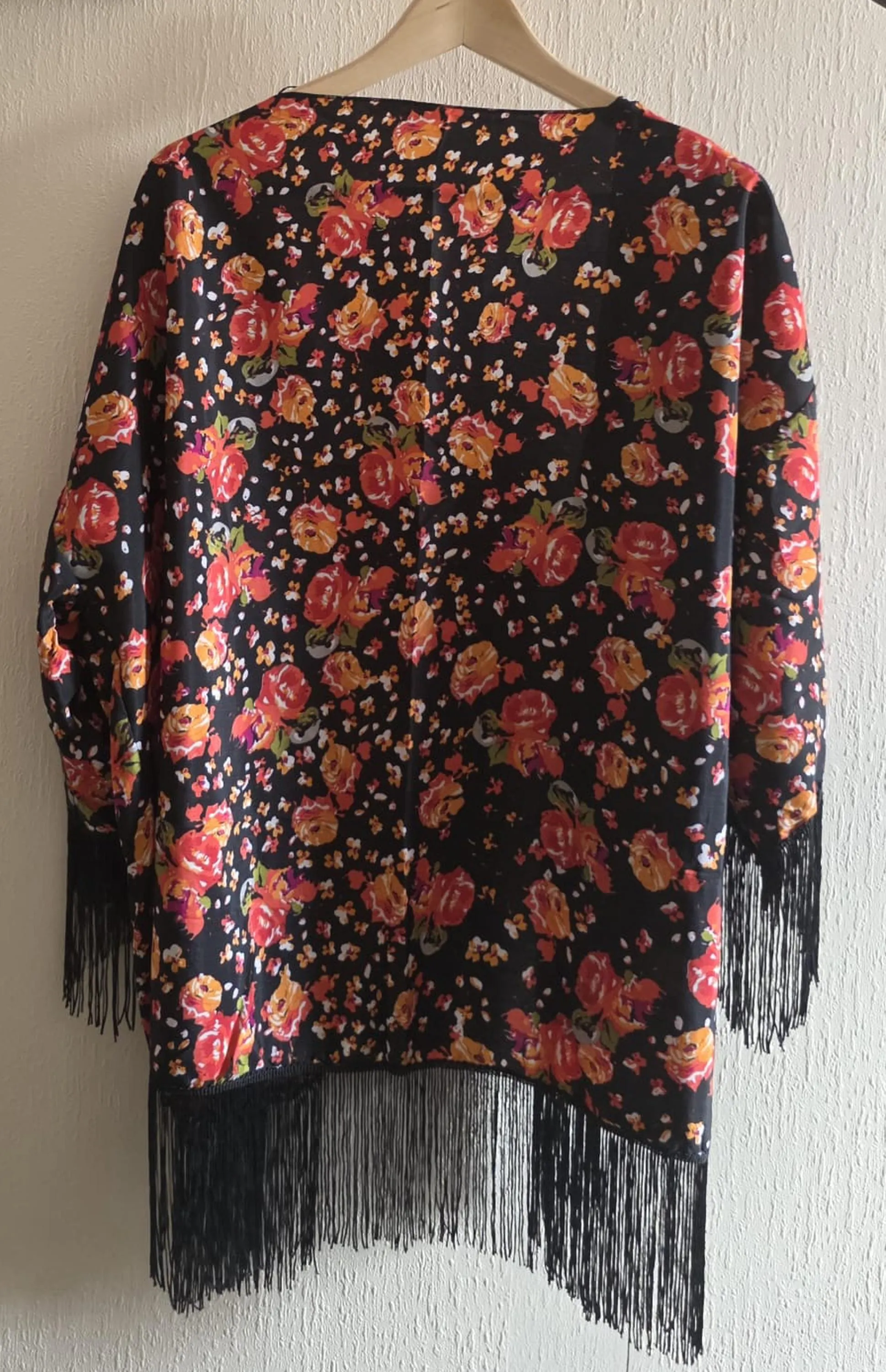 Black Floral Fringe Kimono Cardigan Lightweight Boho Cover Up Women's Jacket - image 5