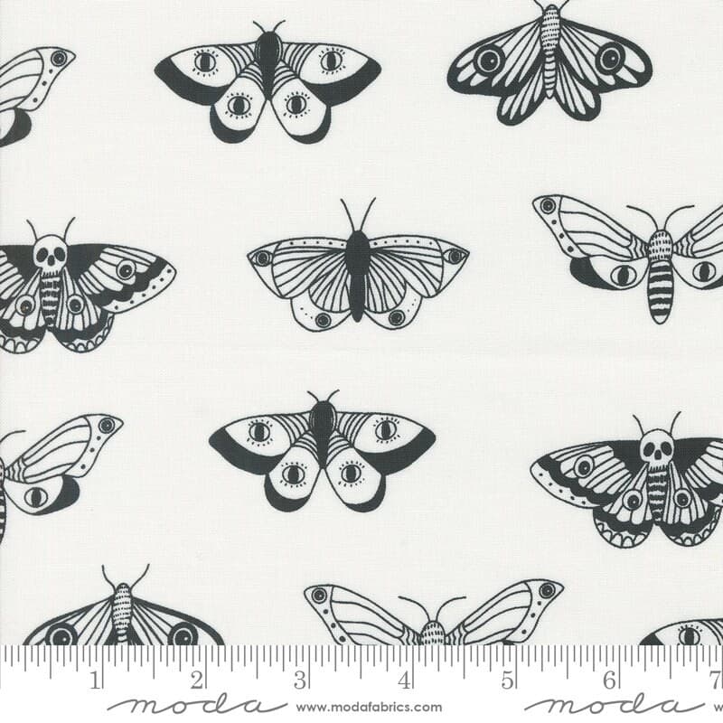 Noir by All K for Moda - Ghost, 100% Cotton Fabric, Moth Goth Fabric, By the Metre, Half Metre, Fat Quarter