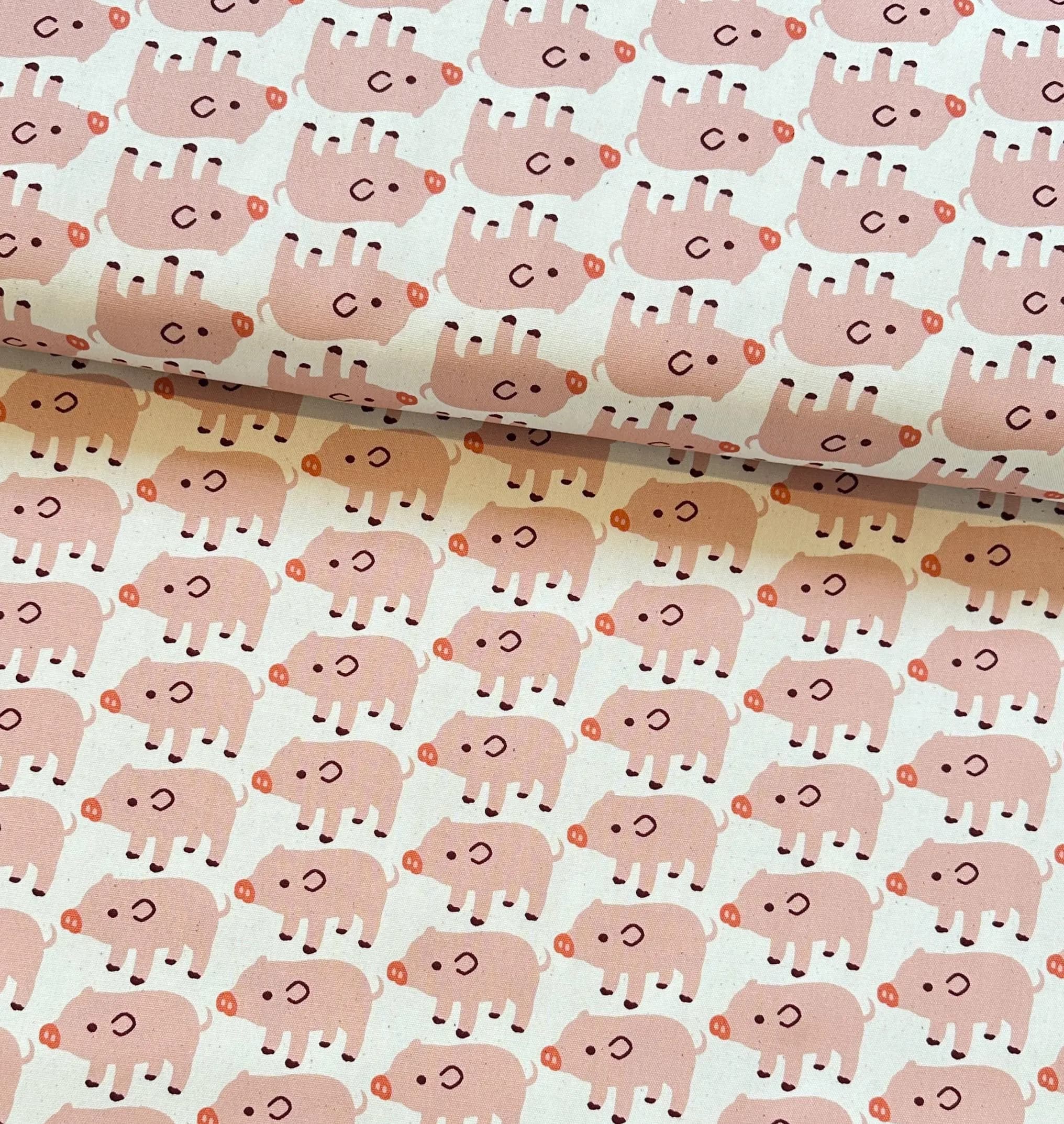 Booboo Pig! - by Sevenberry, Japanese 100% Oxford Cotton, Pig Fabric, By the Metre, Half Metre, Fat Quarter