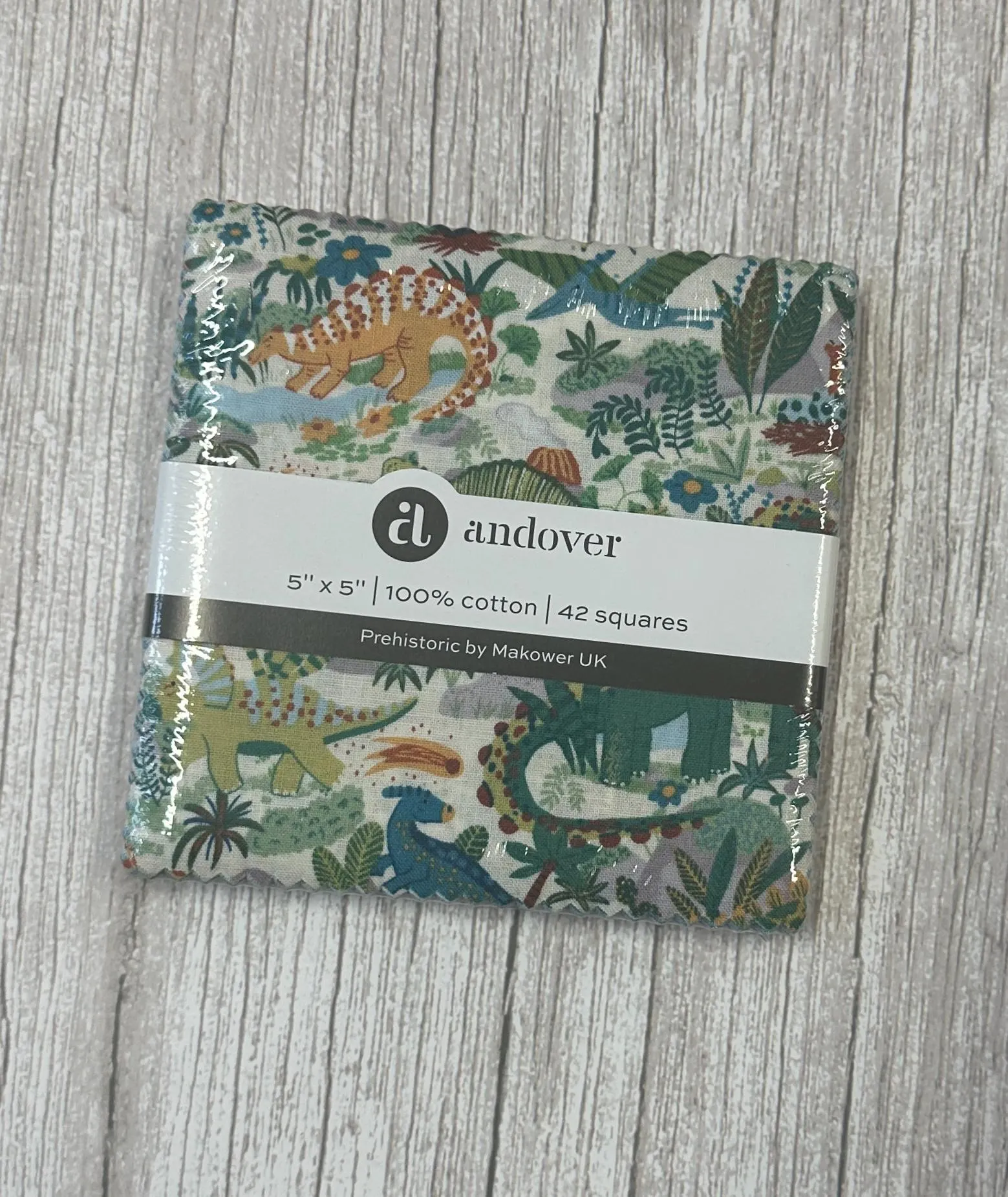 Prehistoric by Makower UK for Andover, Charm Pack, 42 Pc, 5" Squares, 100% Premium Cotton Fabric
