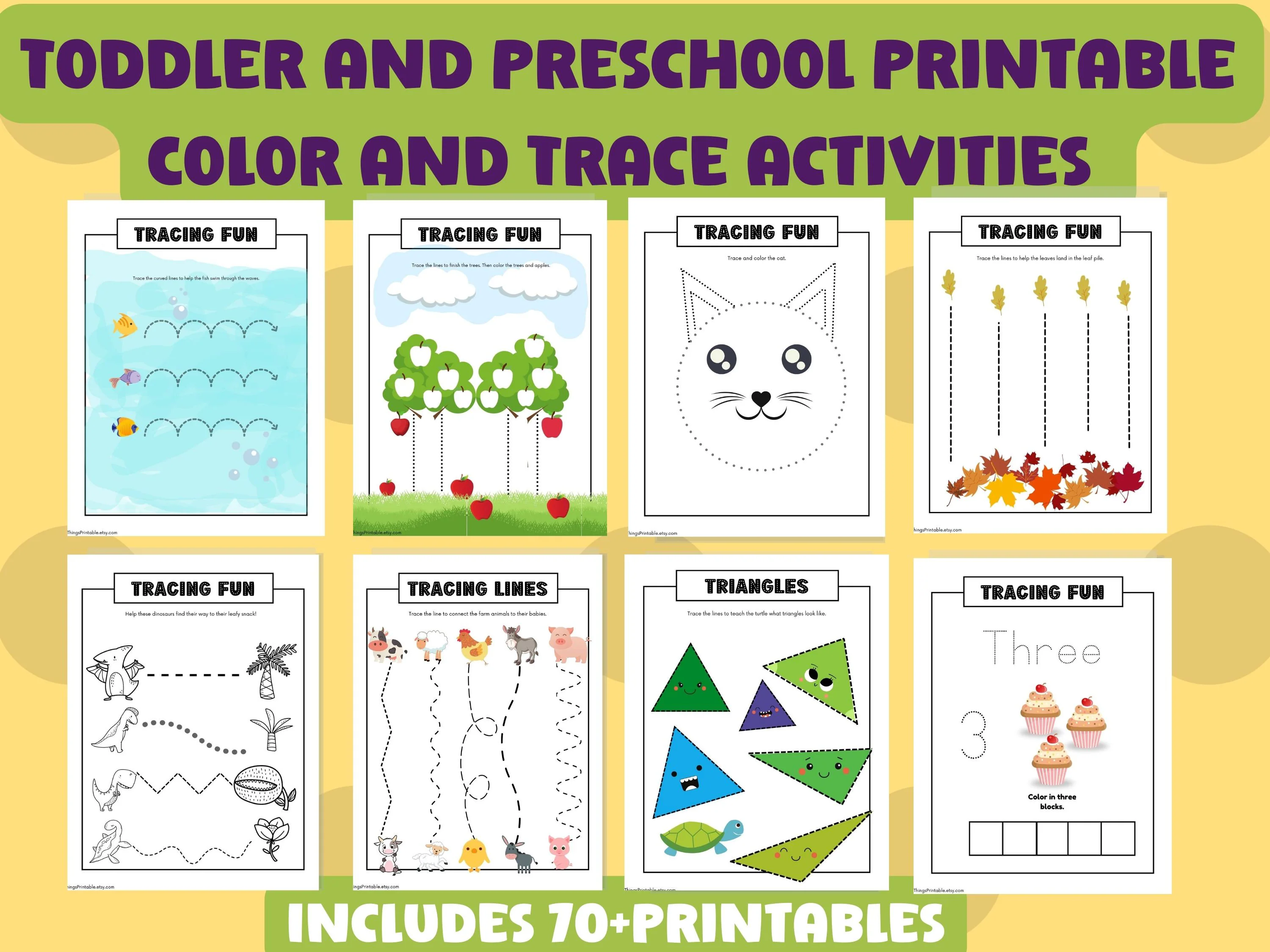 Preschool Tracing Worksheets/ Daily activity sheets for daycare/ Hand-eye coordination/ Fine motor skills practice/ Shape recognition