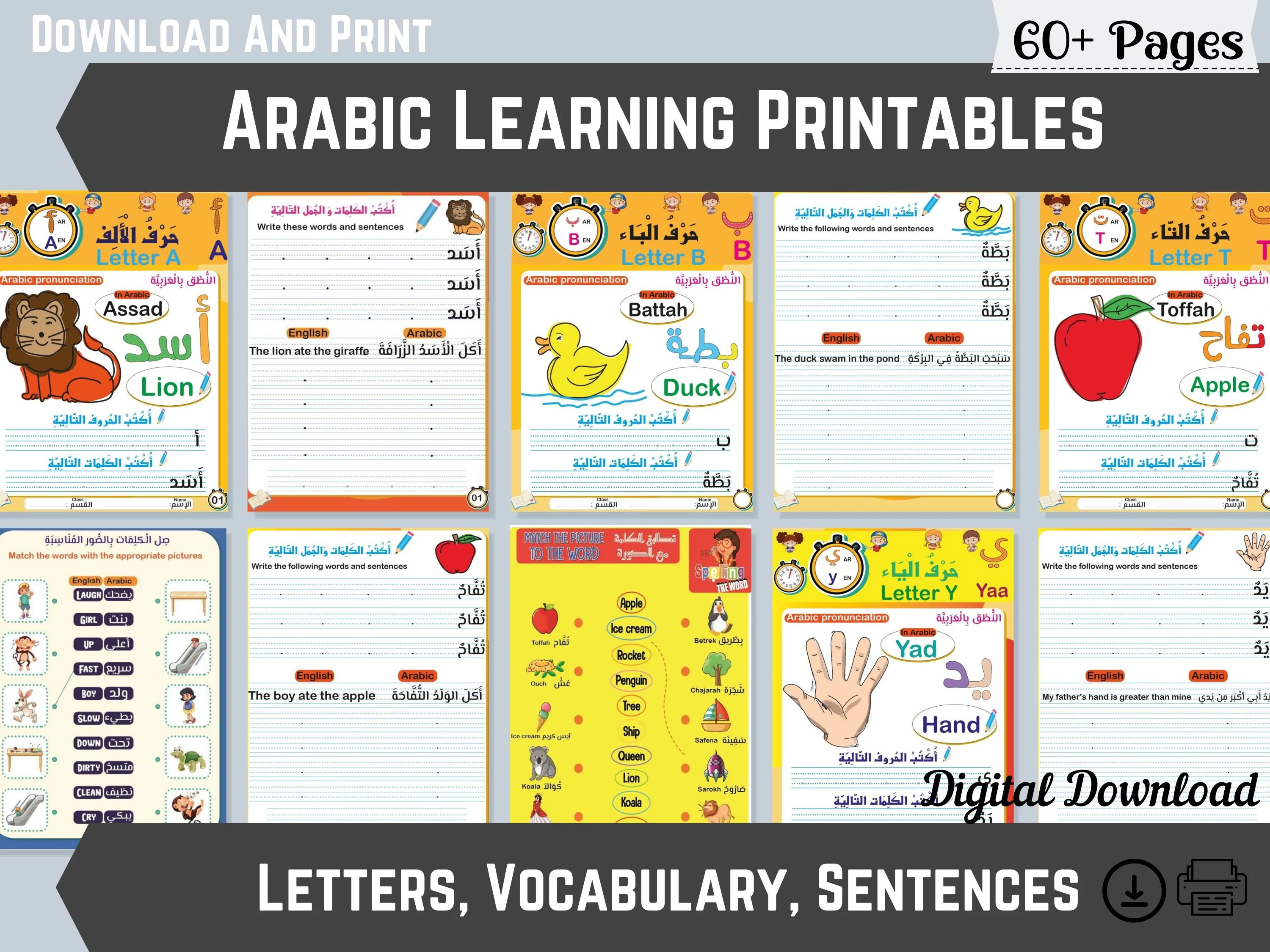 Learn to Write Words and Sentences in Arabic, Handwriting, Educational Worksheets, Learning Packet, Teaching Resource, fun, PDF, Instant,