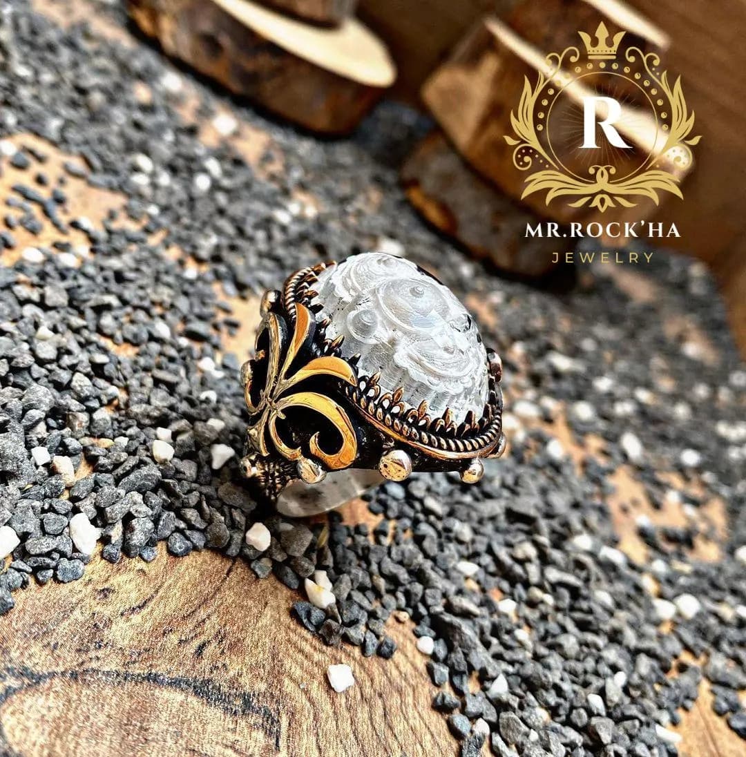 Hagia Sophia Engraved Quartz Ring: 925 Sterling Silver Mens Ring - image 3