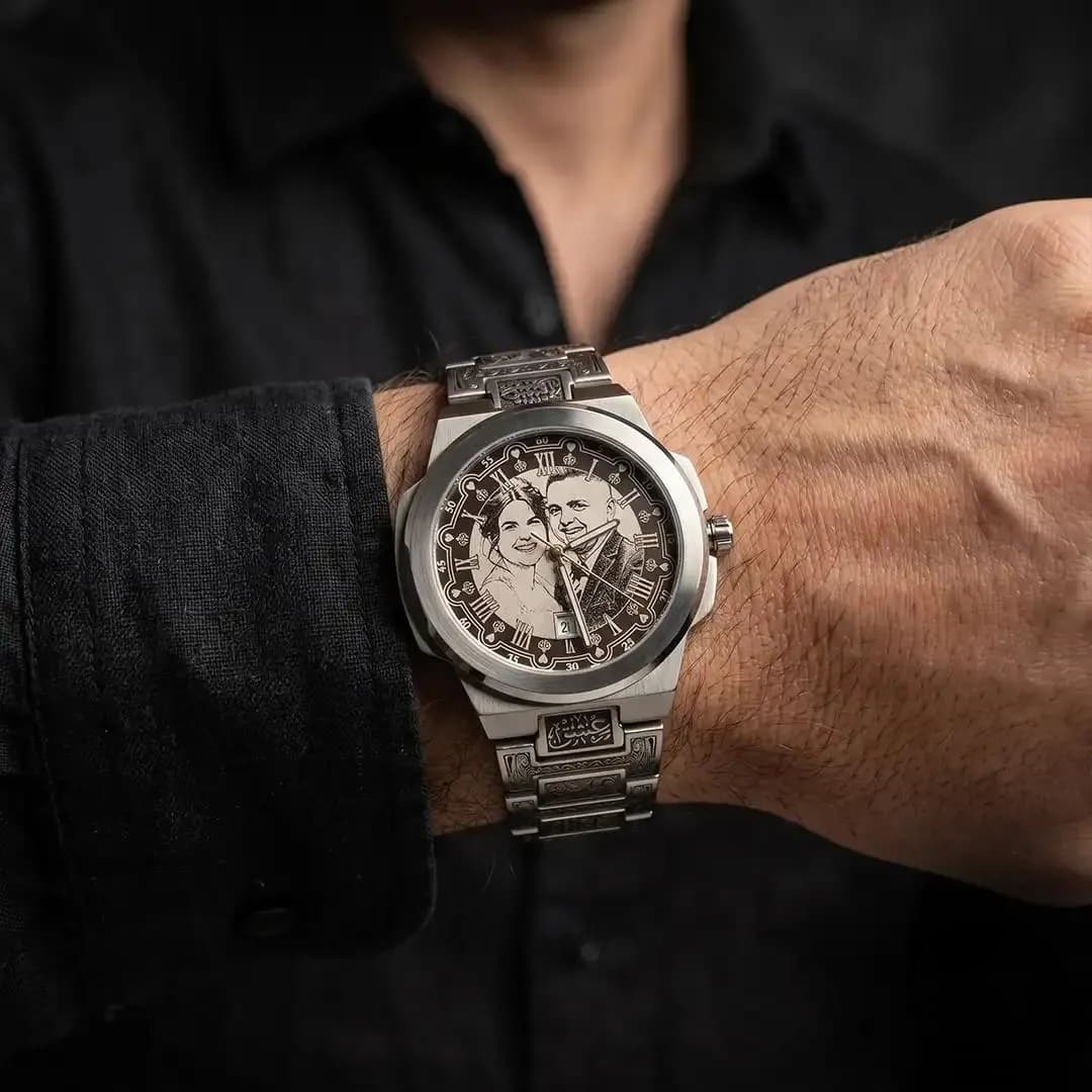 Vintage Mens Custom Photo Watch, Engraved Couple Portrait, Personalized Couple Gift, Stainless Steel Waterproof, Anniversary Gift for Him - image 4
