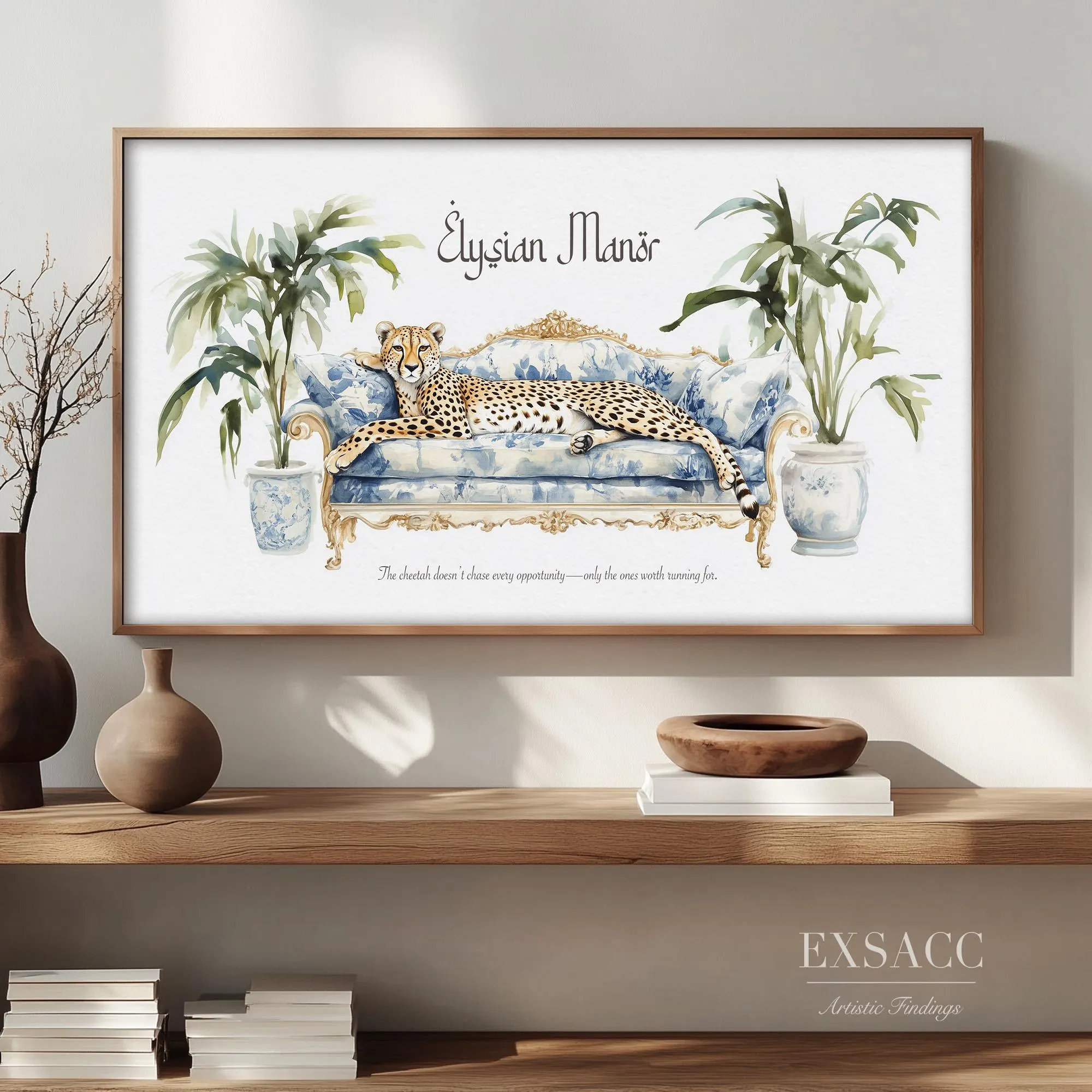 Cheetah Frame TV Art Chinoiserie, works as desktop wallpaper, includes printable version - image 5