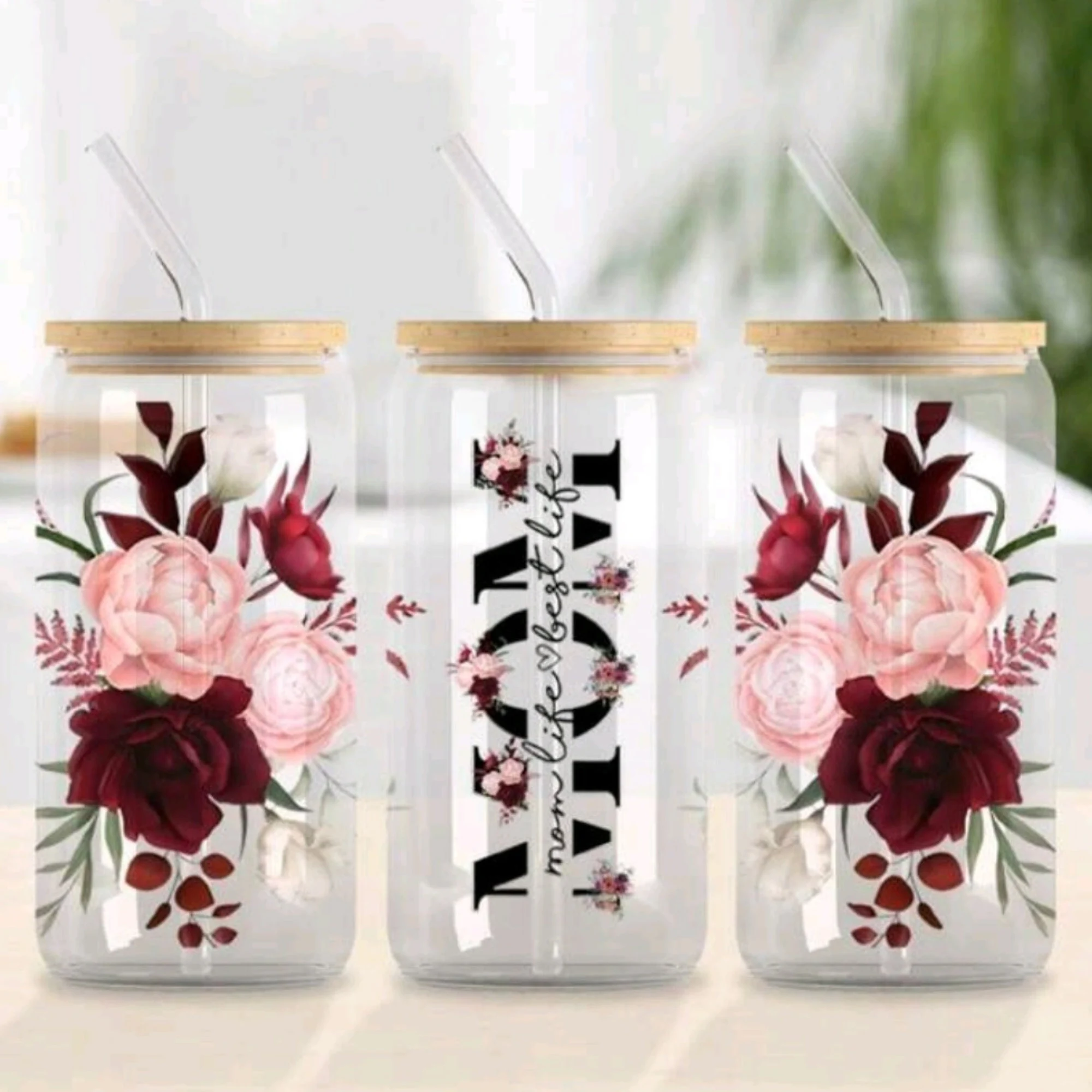 Mom Life Flower Glass Can, Mother's Day Gift - image 4