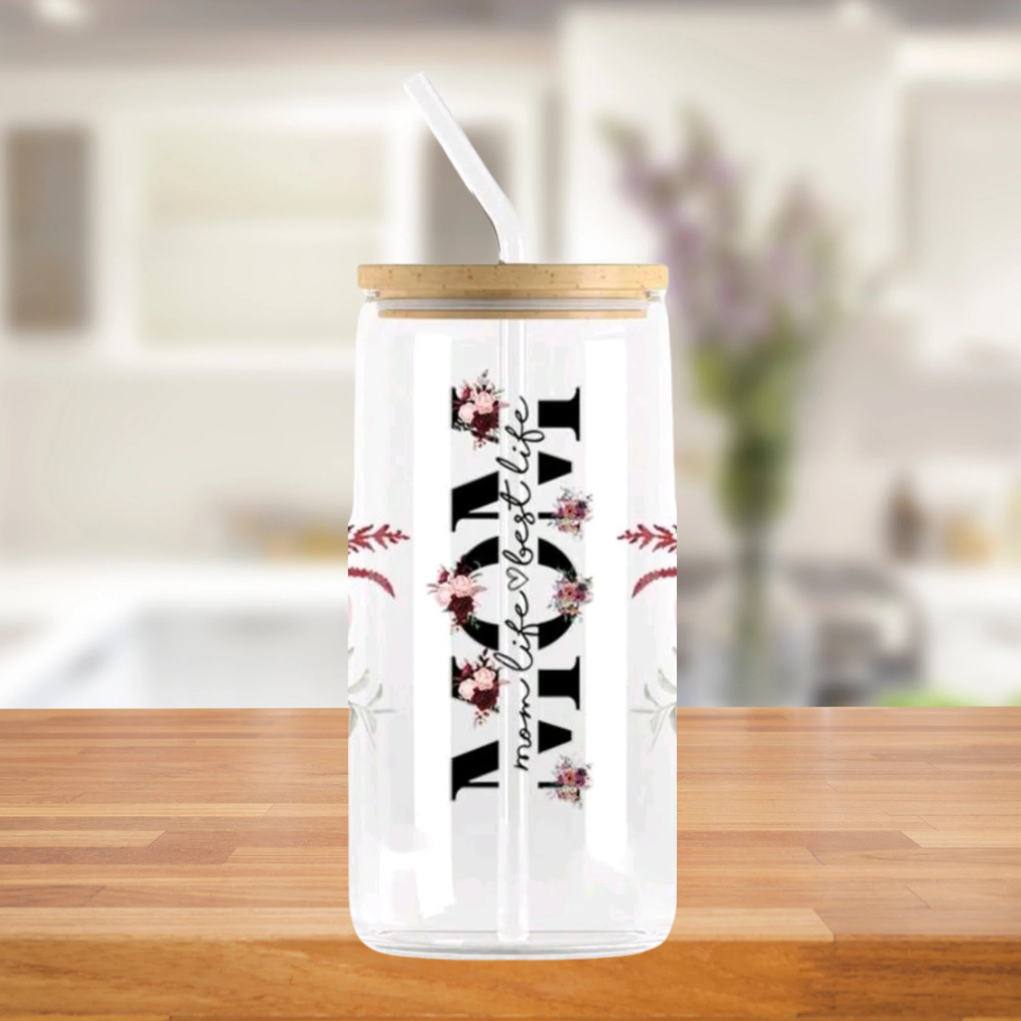 Mom Life Flower Glass Can, Mother's Day Gift - image 3
