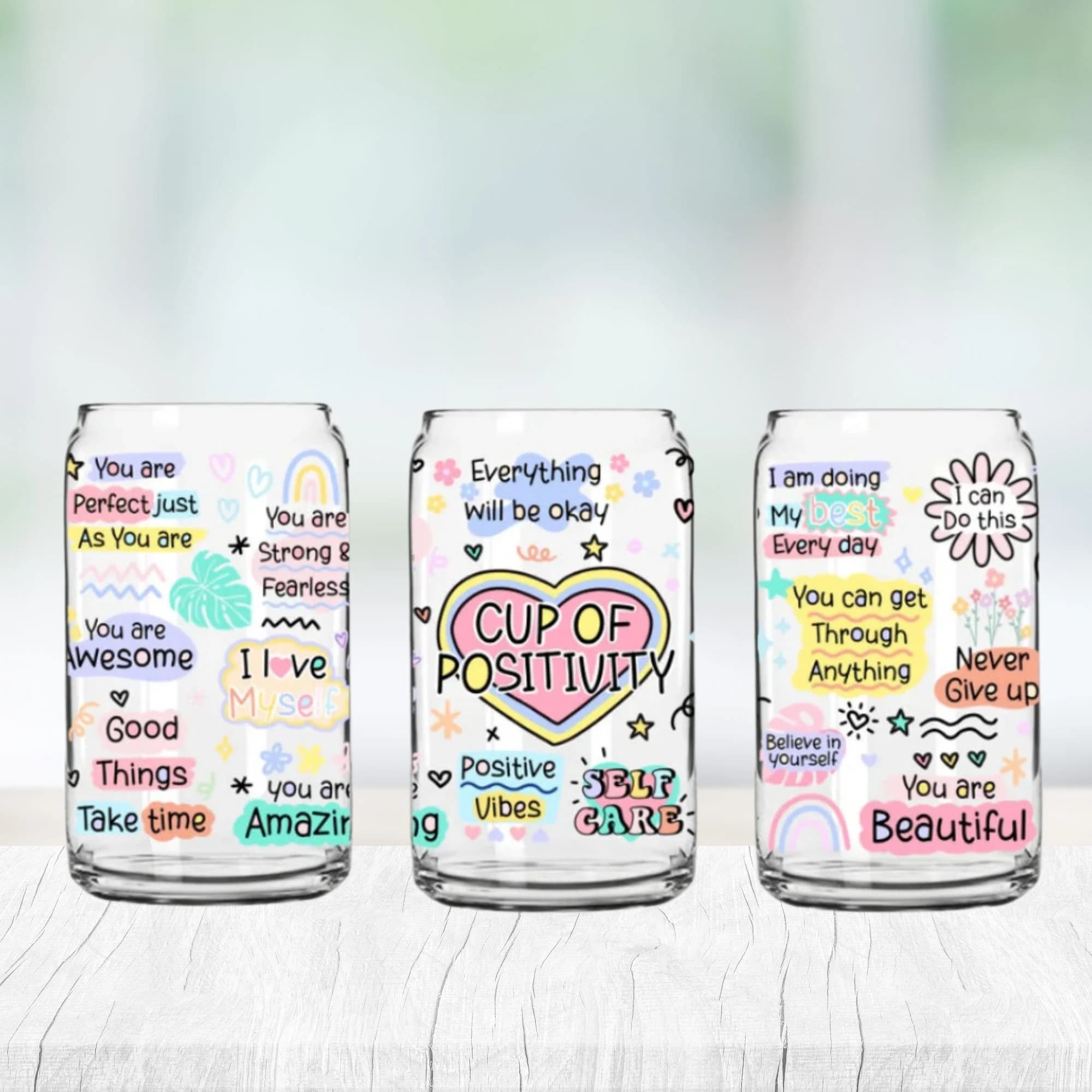 Affirmation Glass Can Cup: Mental Health Matters, Cup of Positivity - image 3