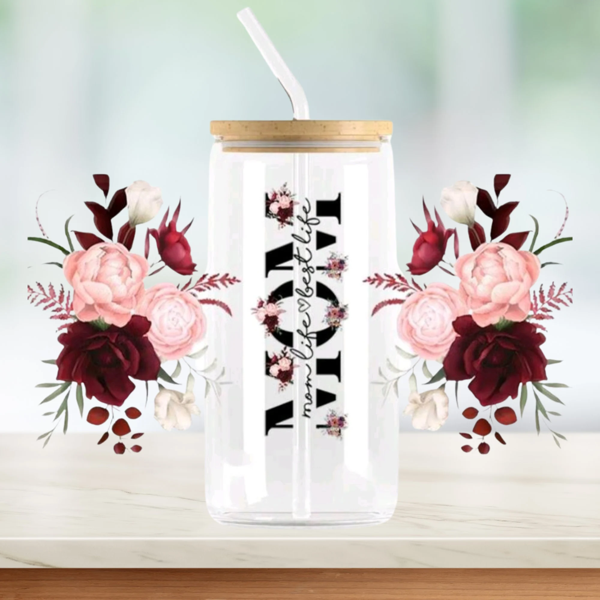Mom Life Flower Glass Can, Mother's Day Gift - image 2