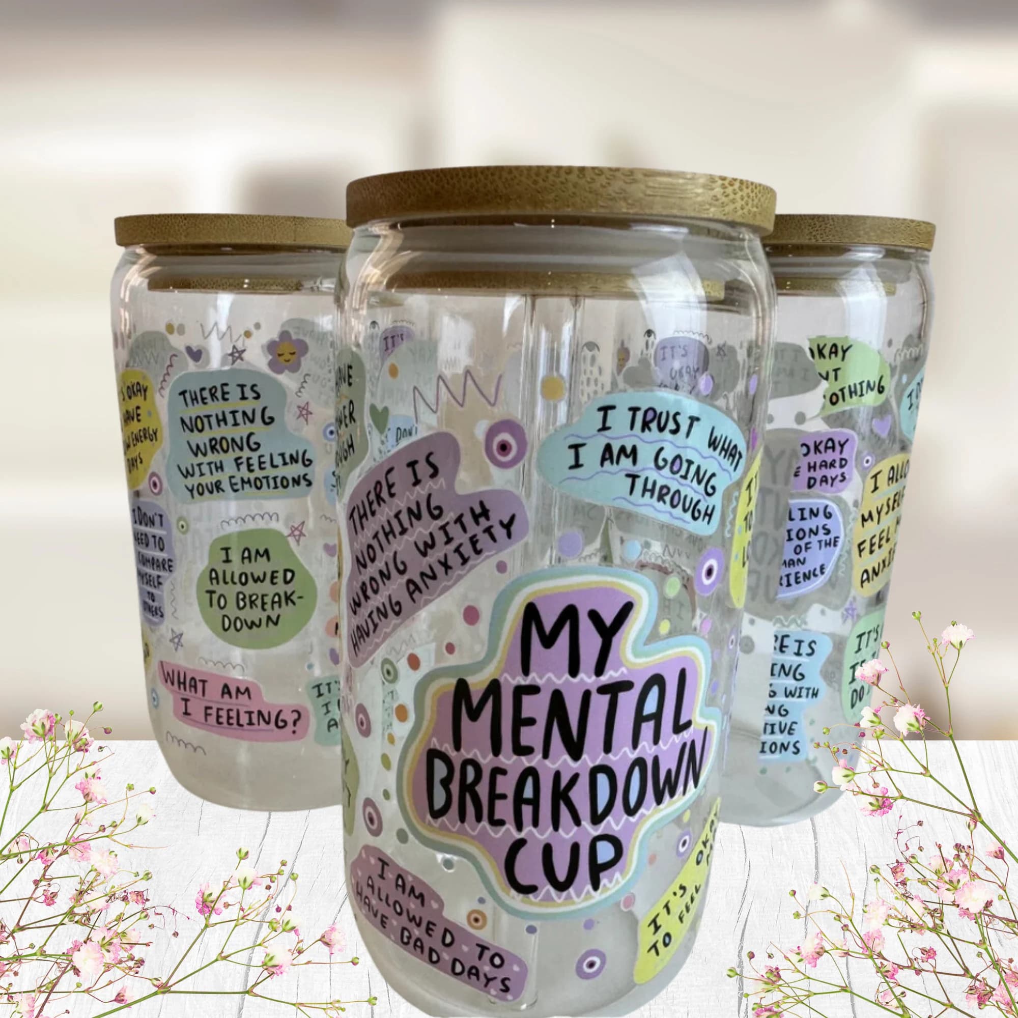 Affirmation Glass Can Cup: Mental Health Matters, Cup of Positivity - image 4