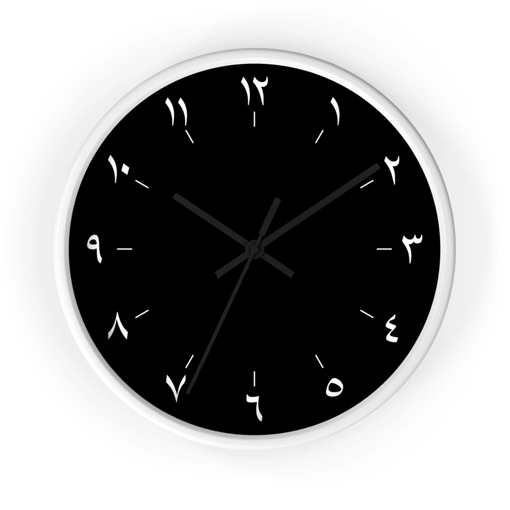 Minimalist Arabic Wall Clock / White Arabic Numbers with Lines on Black BG / Modern Analog Clock design with beautiful Arabic numerals - image 4