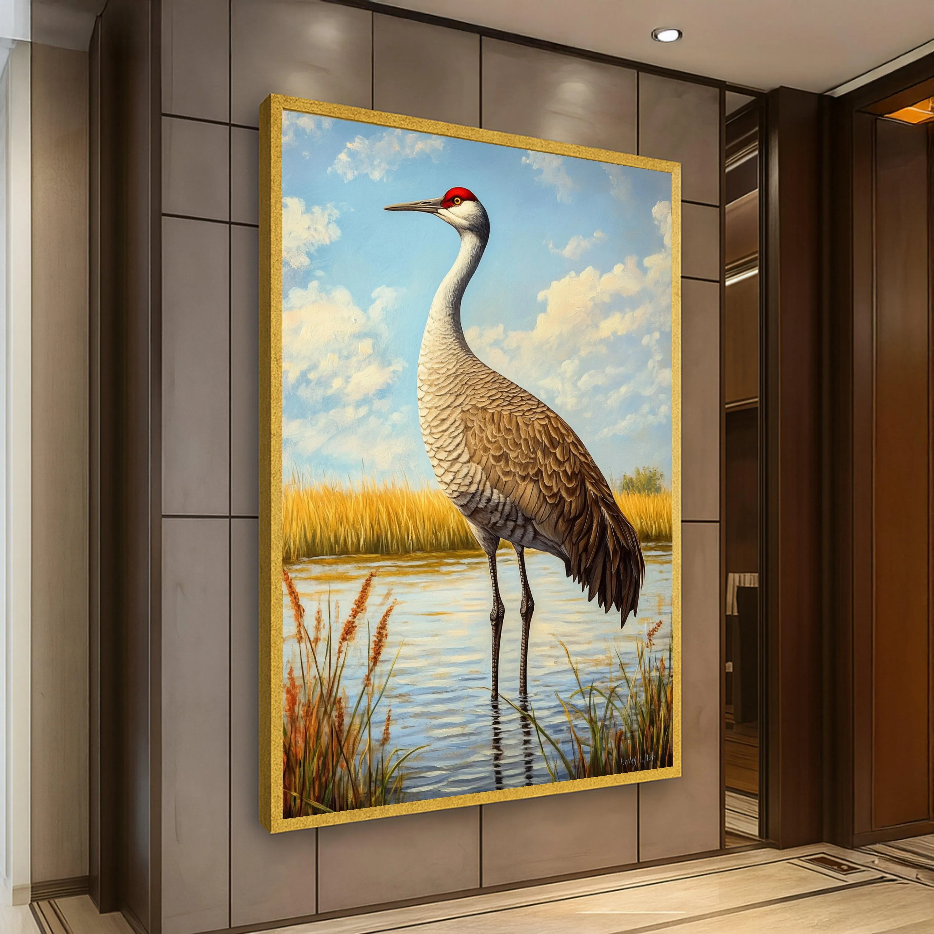 Majestic Sandhill Crane Canvas, Nature Wildlife Wall Art, Bird Scene Painting, Marshland Landscape Canvas, Home Decor Ready to Hang
