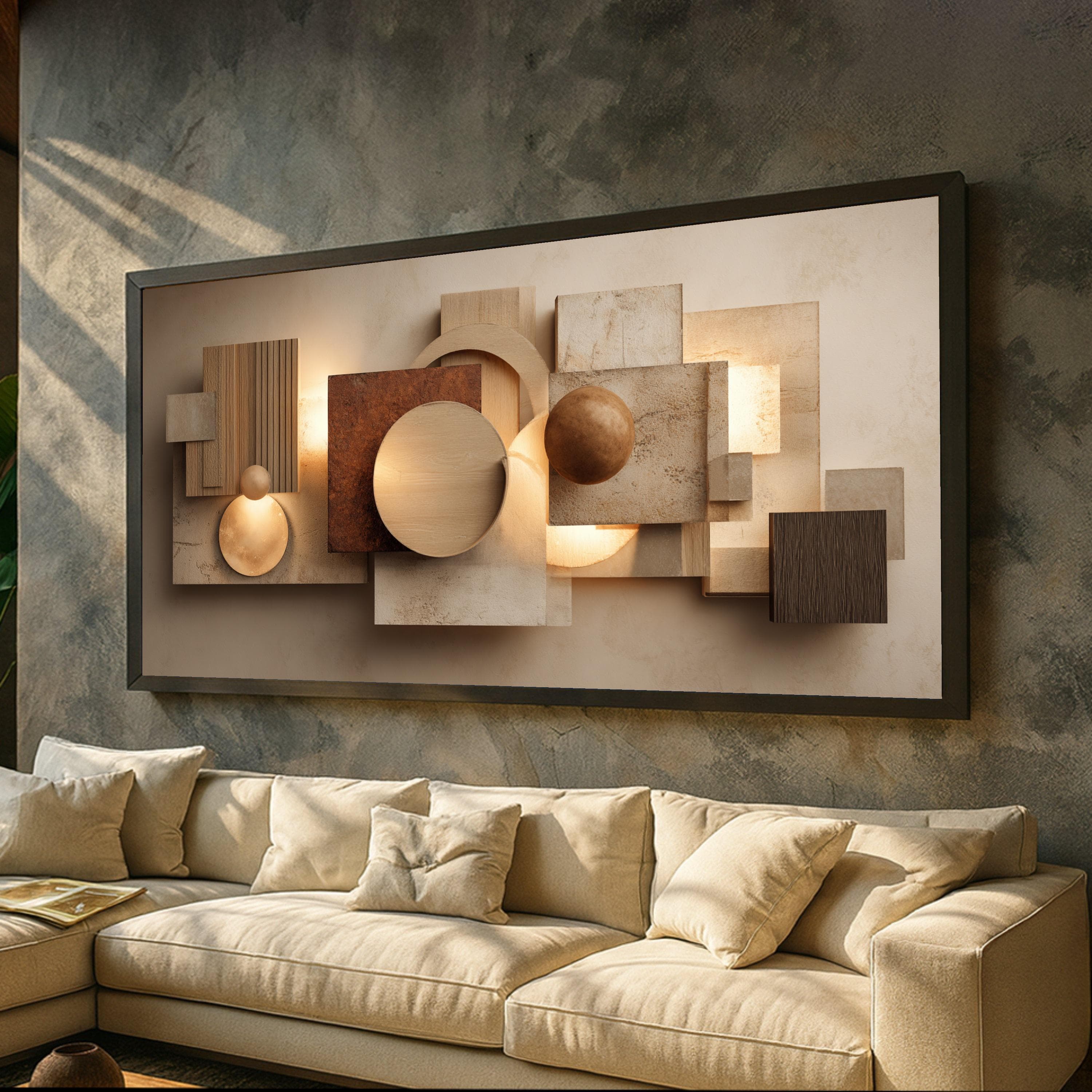 Modern Geometric Abstract Canvas, 3D Shapes Wall Art, Textured Neutral Tones Canvas, Contemporary Home Decor, Ready to Hang