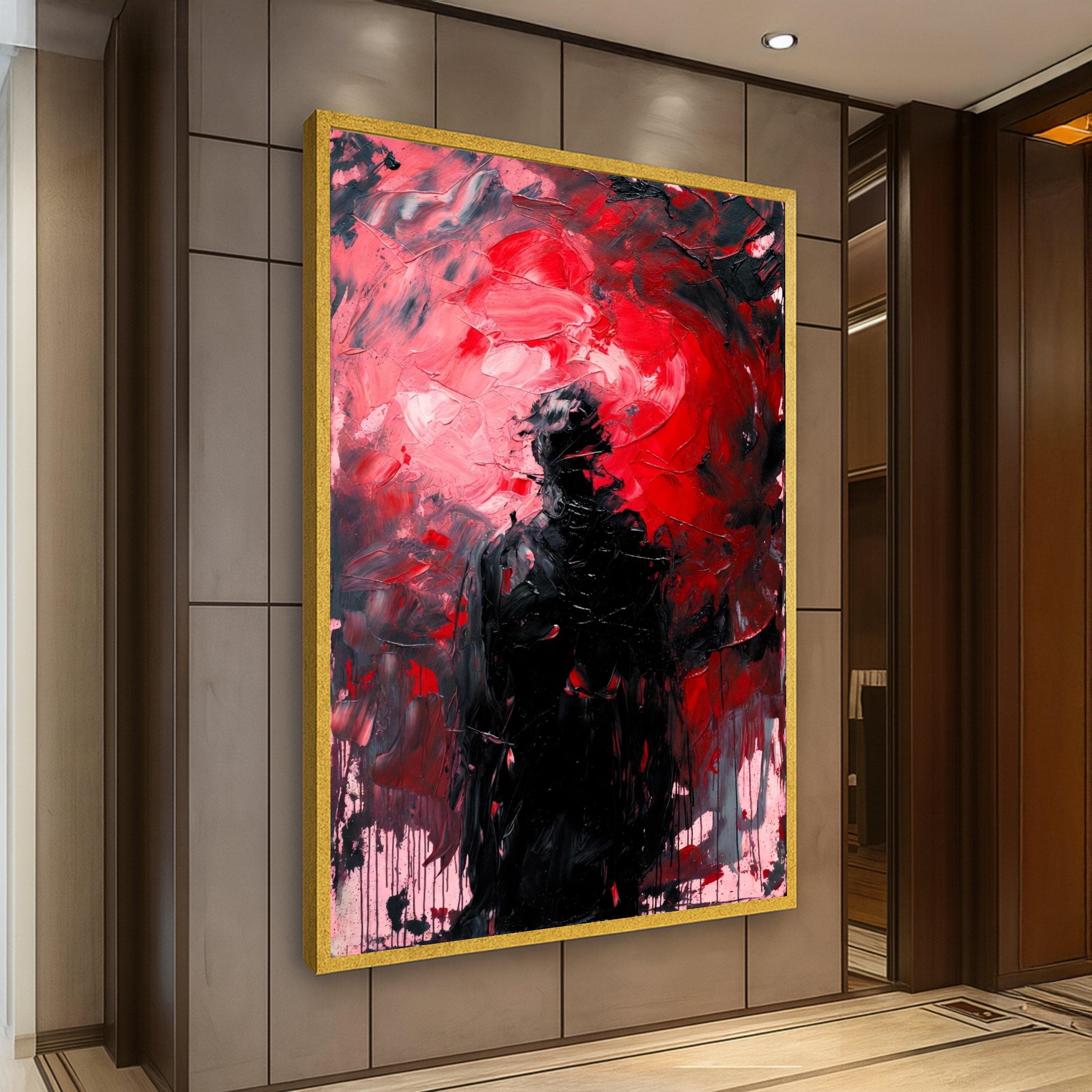 Bold Abstract Figure Canvas, Red and Black Modern Wall Art, Dramatic Home Decoration, Contemporary Canvas Design, Statement Artwork
