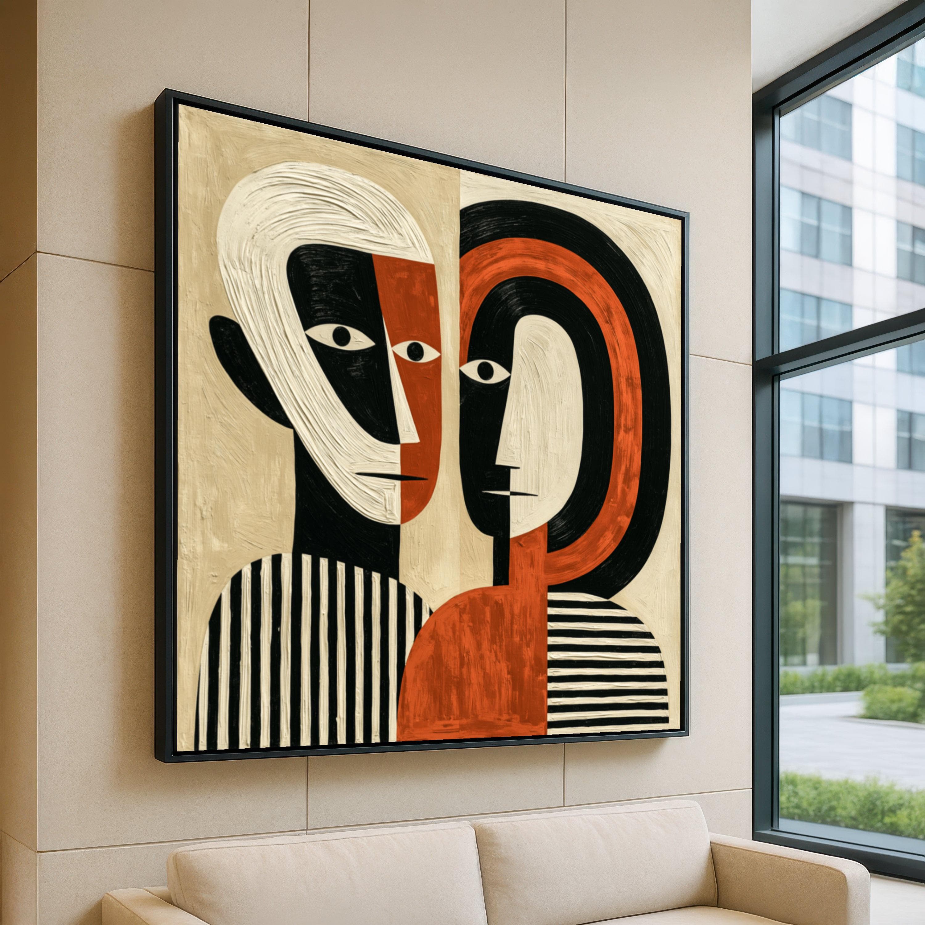 Abstract Faces Canvas Wall Art, Modern Geometric Portrait, Bold Color Contrast, Contemporary Home Decoration, Unique Wall Art Design