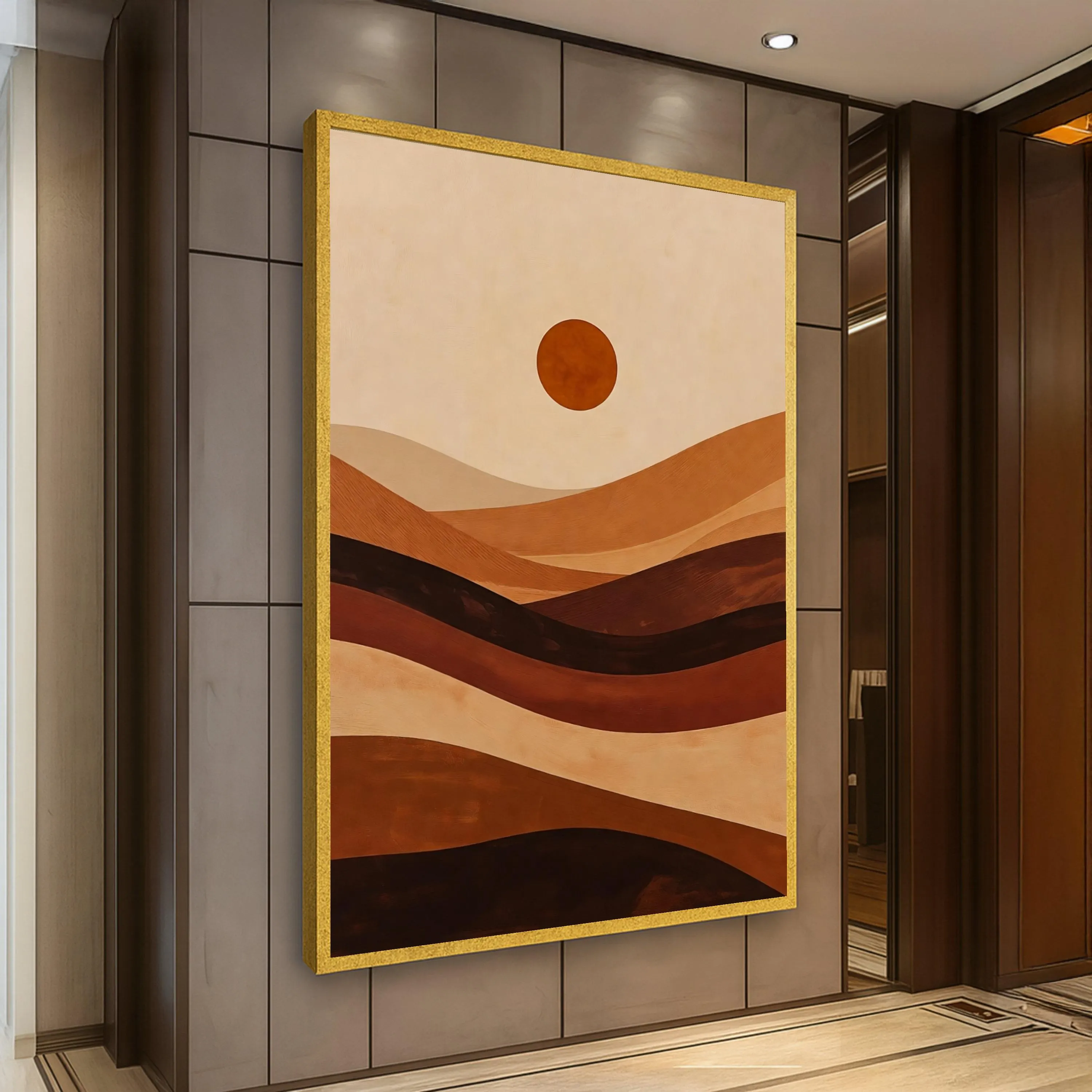 Warm Earth Tones Canvas, Abstract Desert Landscape, Brown and Beige Wall Art, Minimalist Modern Home Decor, Sunset Canvas Design