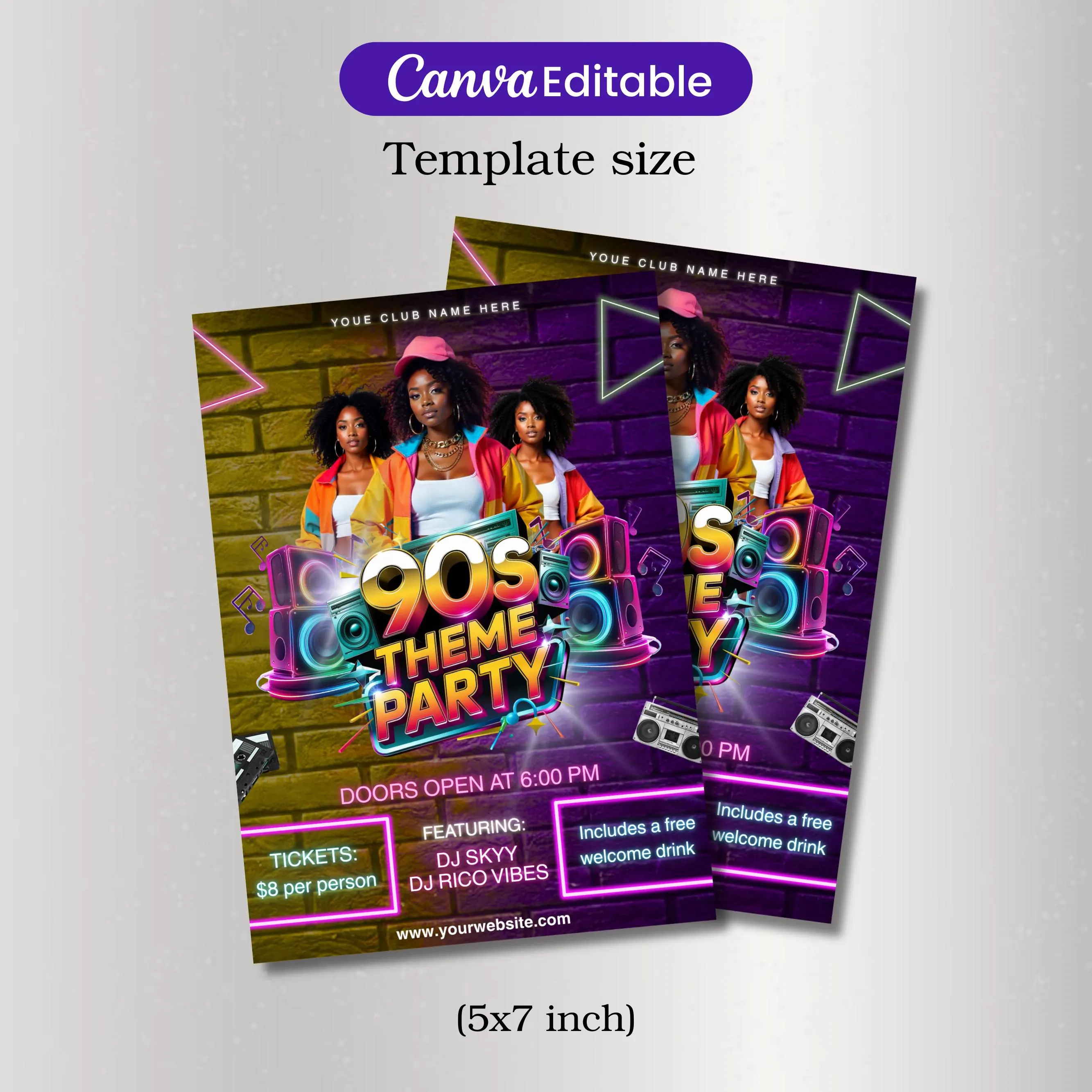 90s Throwback Party Invitation, Retro 90s Hip Hop Party Invite, 90s Party Invite, 90s Theme Birthday, Back to the 90s Invite, Canva Template - image 3