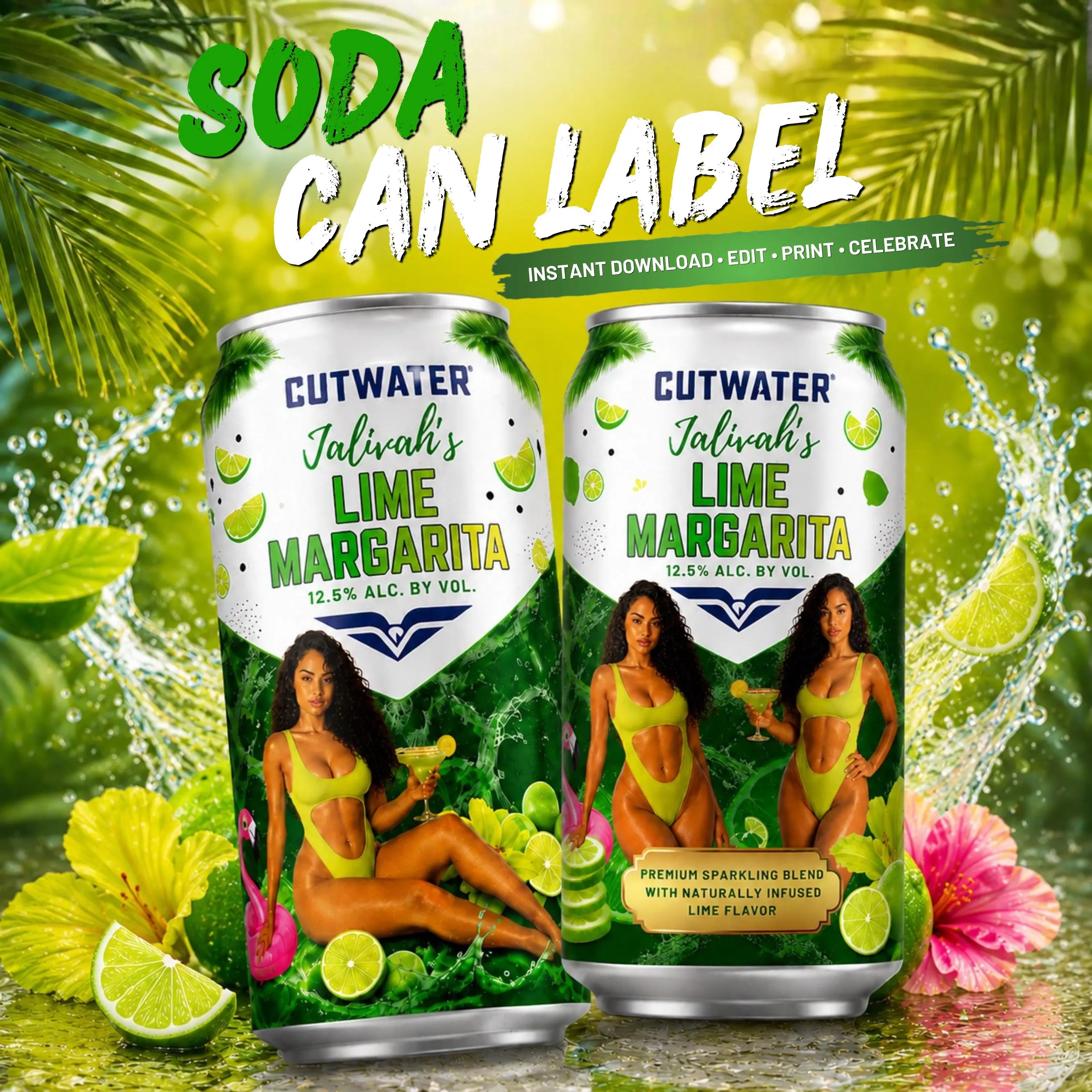 Custom Soda Can Label design, Your name Soda Can Tag, Printable Birthday Drink Can Wrap Labels, Printable Party Favor Design,Canva Editable