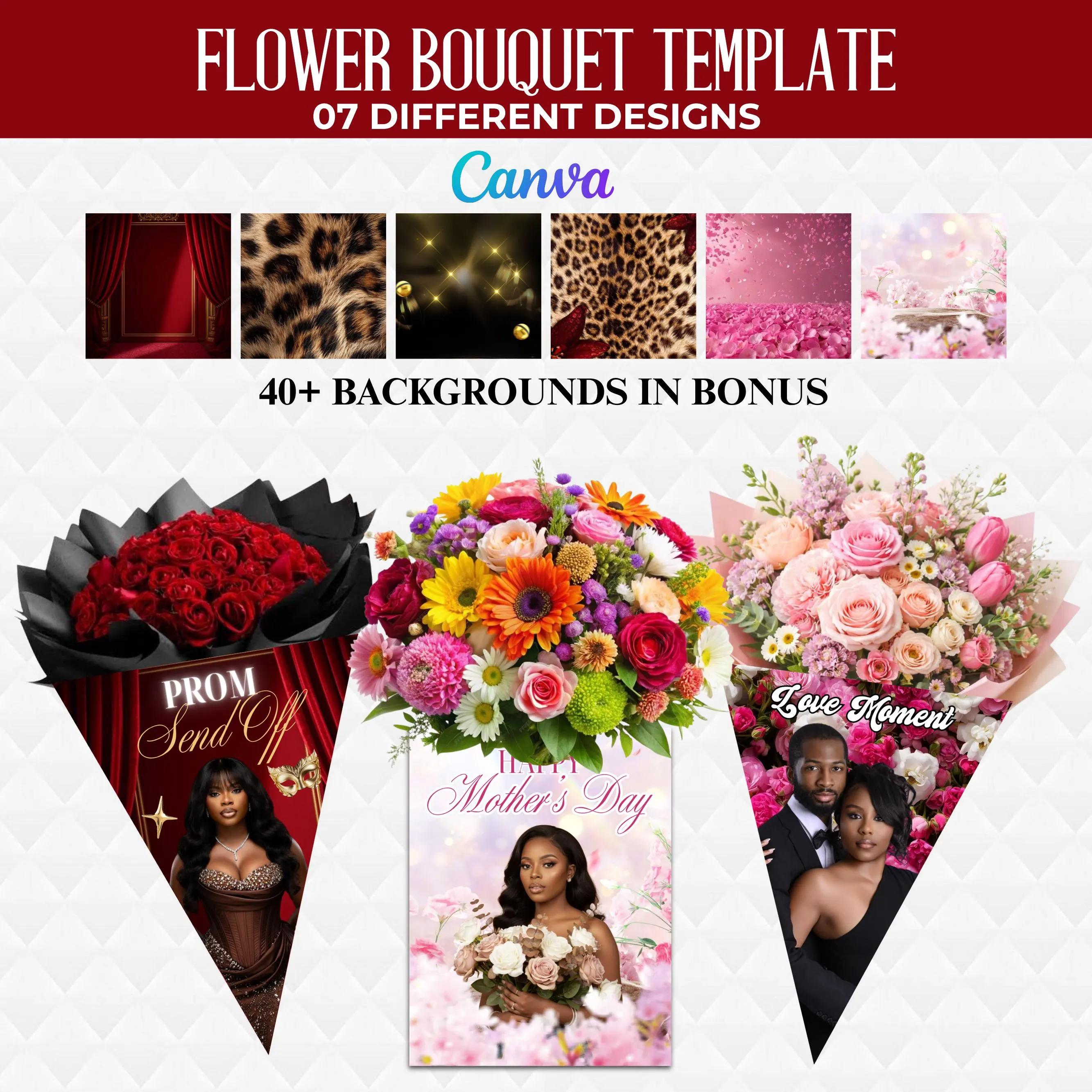 Bouquet Gift Box Template, Birthday Bouquet Box Template, Photo Flower Paper Wrap, Gift Box Templates, Pyramid Picture on Paper Bouquet