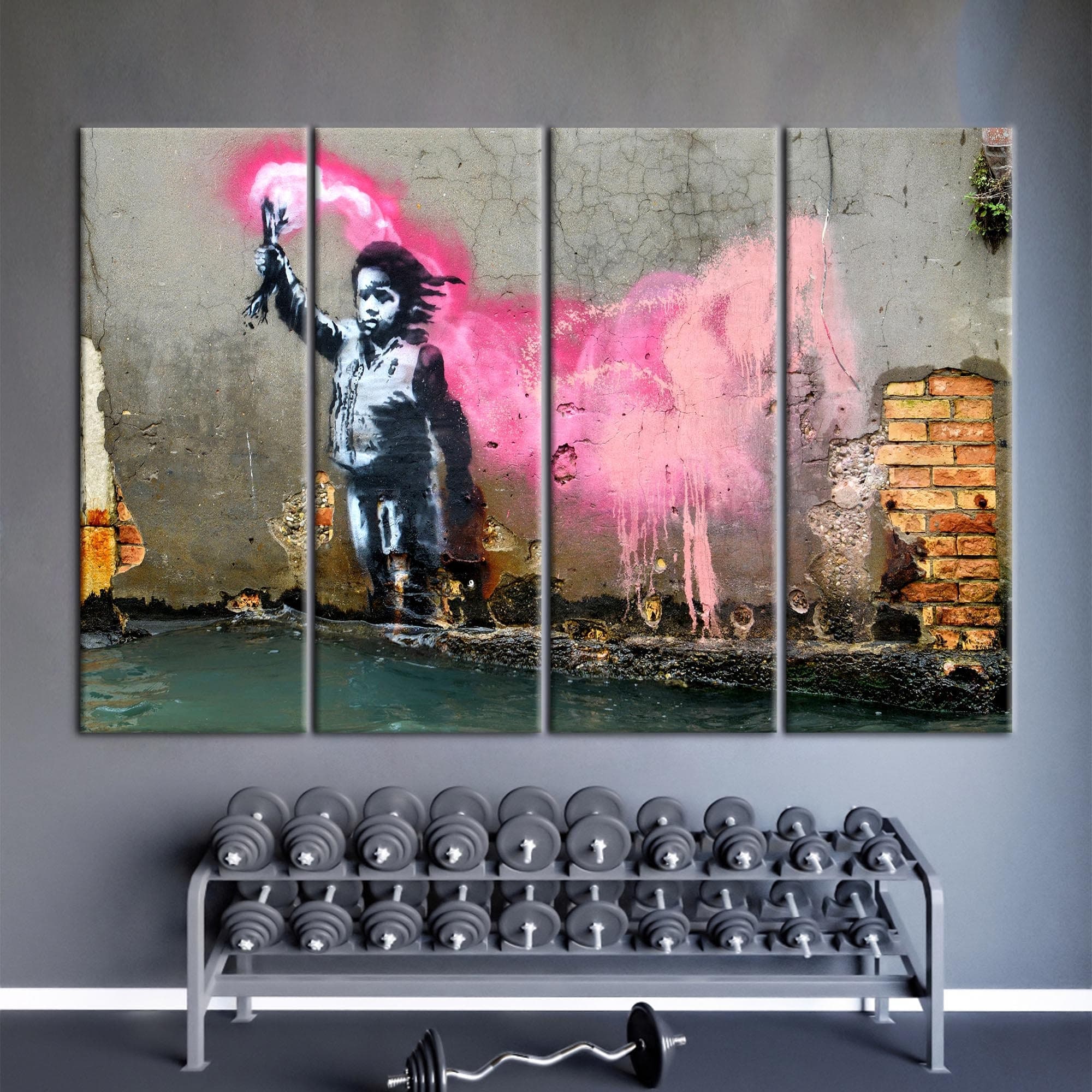 Banksy Style Street Art Print, Pink Smoke Girl Urban Graffiti Wall Canvas, Banksy Migrant Child, Banksy Graffiti Wall Decor, Street Poster - image 4