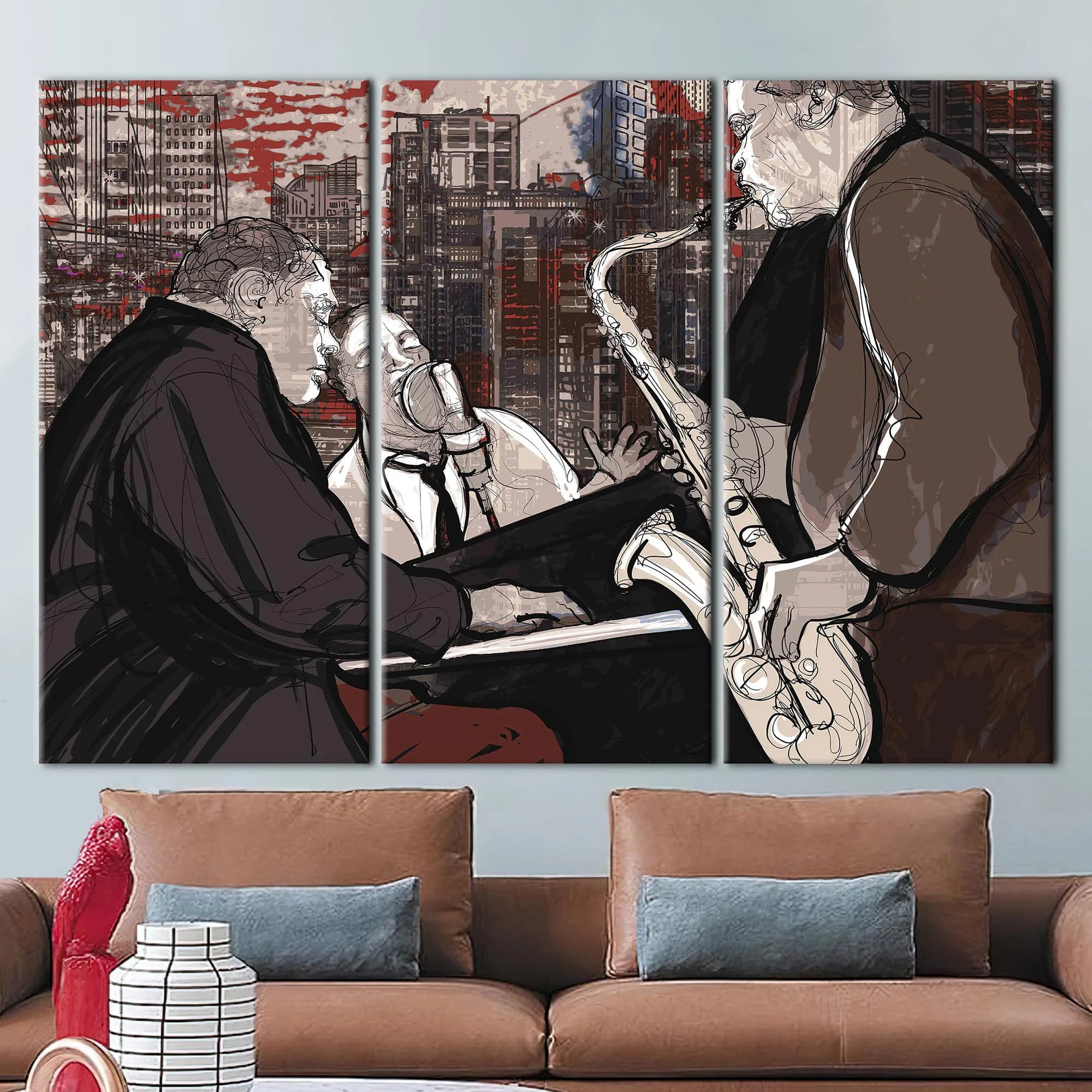 Jazz Musicians Painting, Jazz Music Canvas Art, Jazz Artwork, Saxophone Wall Decor, Piano Wall Decor, Musical Instruments Art Canvas, - image 3