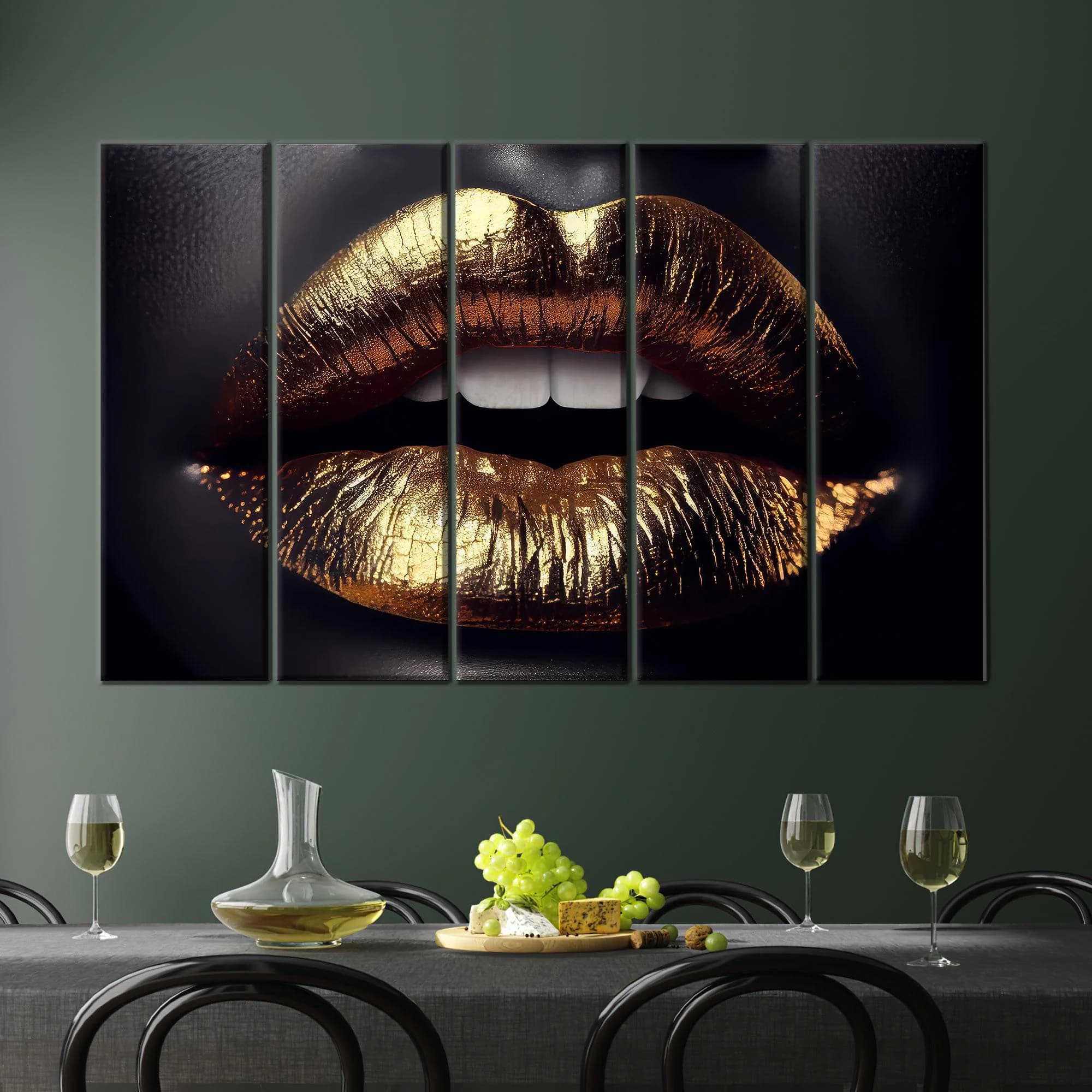 Luxury Gold Lips Canvas Wall Art, Glamorous Black and Gold Fashion Poster, Modern Beauty Portrait Print for Chic Bedroom or Salon Decor - image 5