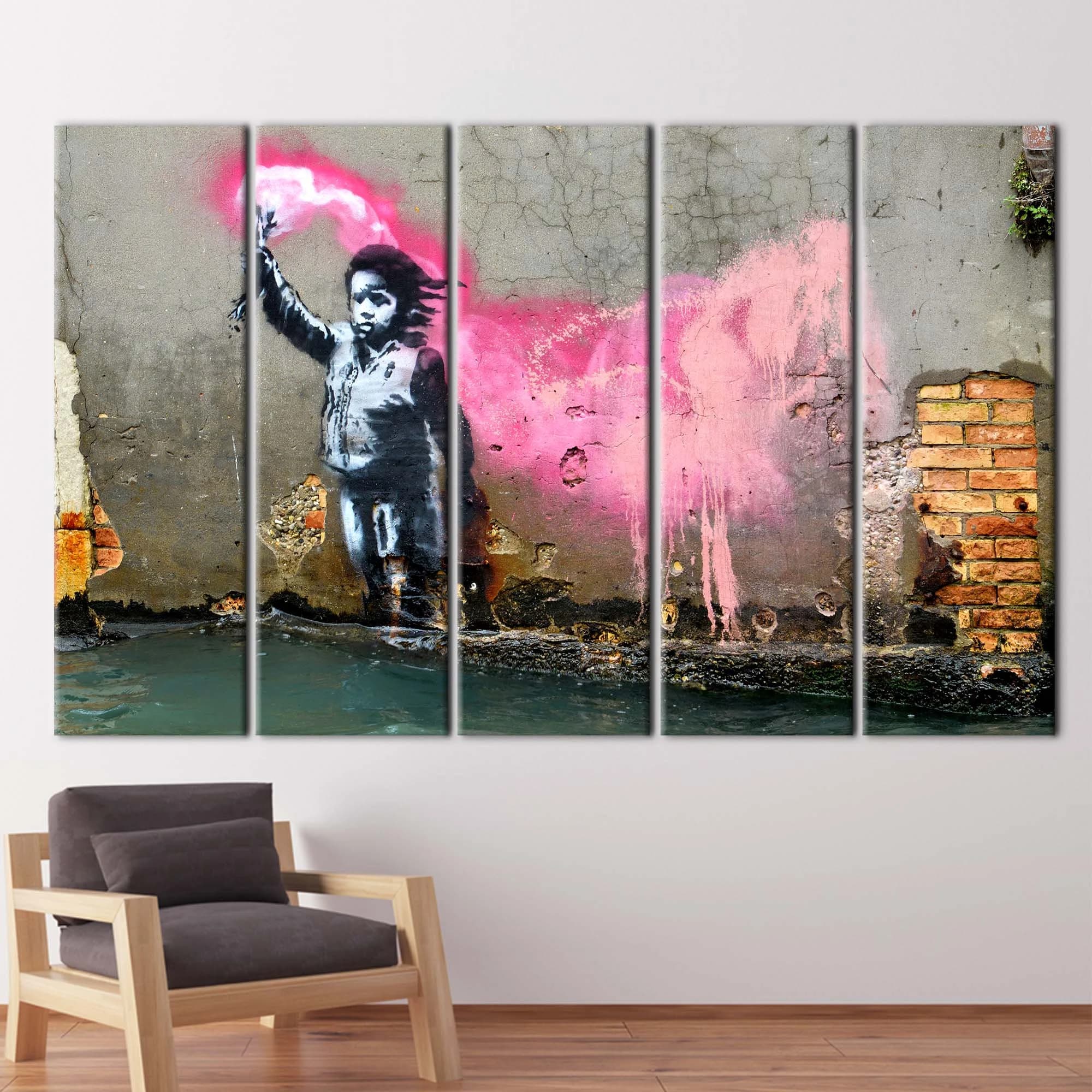 Banksy Style Street Art Print, Pink Smoke Girl Urban Graffiti Wall Canvas, Banksy Migrant Child, Banksy Graffiti Wall Decor, Street Poster - image 5