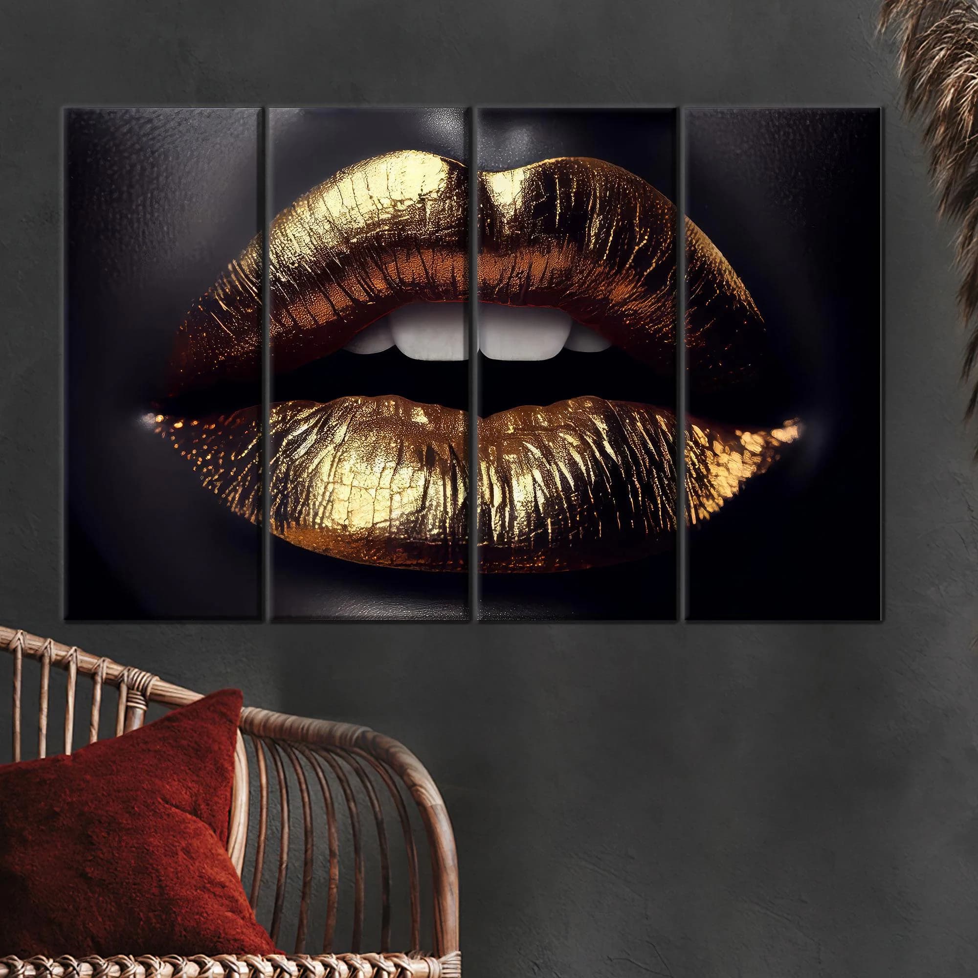 Luxury Gold Lips Canvas Wall Art, Glamorous Black and Gold Fashion Poster, Modern Beauty Portrait Print for Chic Bedroom or Salon Decor - image 4