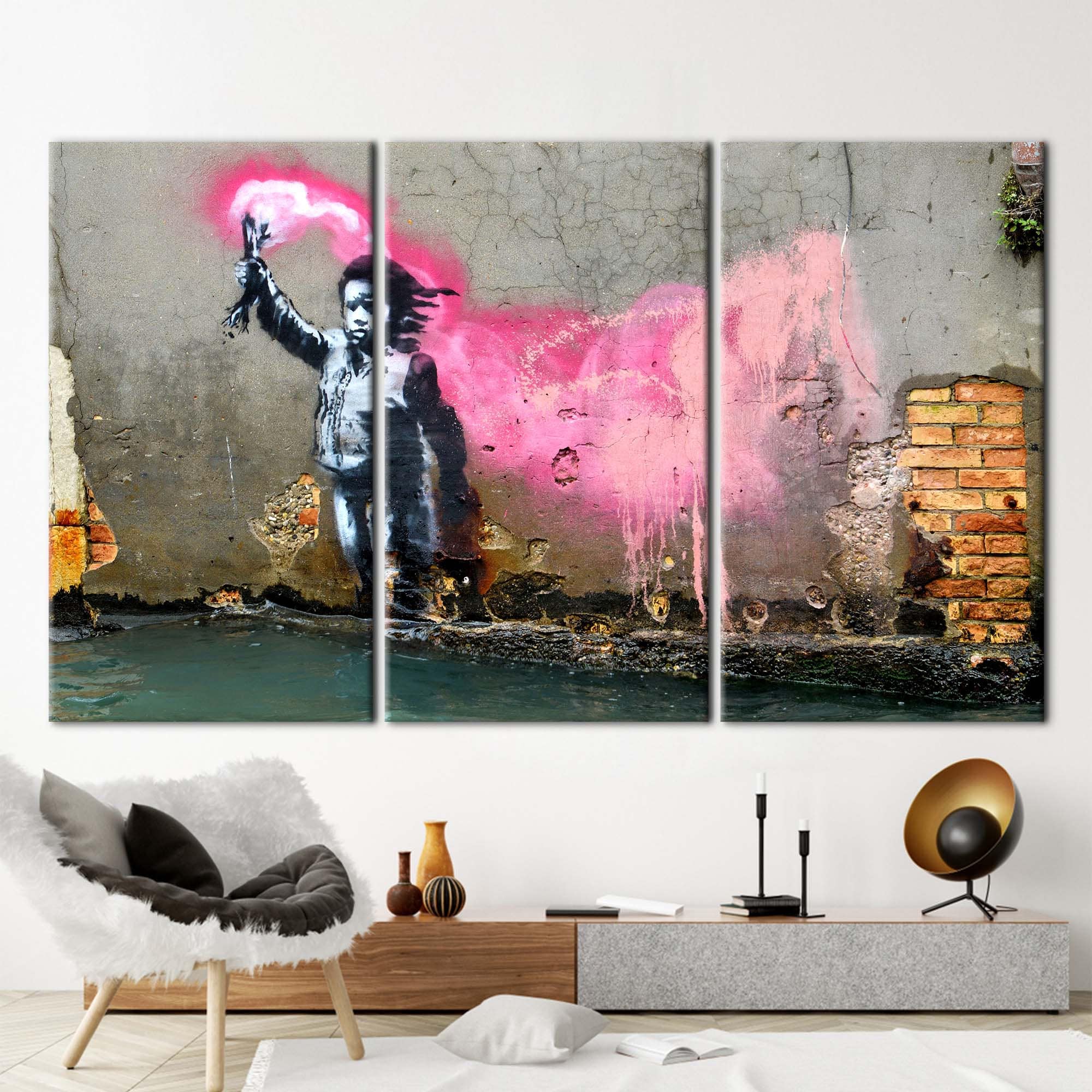 Banksy Style Street Art Print, Pink Smoke Girl Urban Graffiti Wall Canvas, Banksy Migrant Child, Banksy Graffiti Wall Decor, Street Poster - image 3