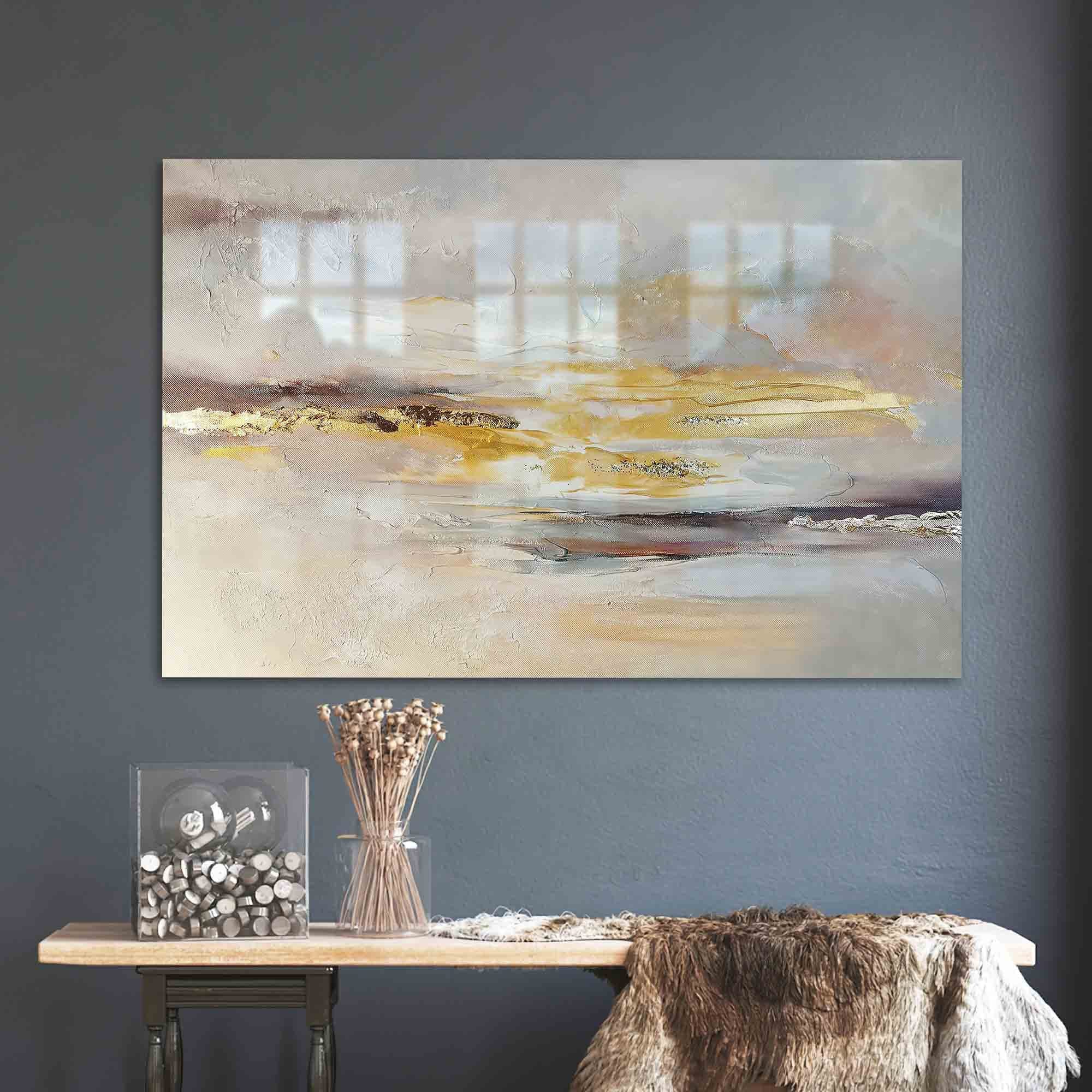 Wall Art, Glass Wall Decor, Glass Wall Art, Gray And Gold Painting, Gray Tempered Glass, Gray And Gold Glass Wall Art, - image 3
